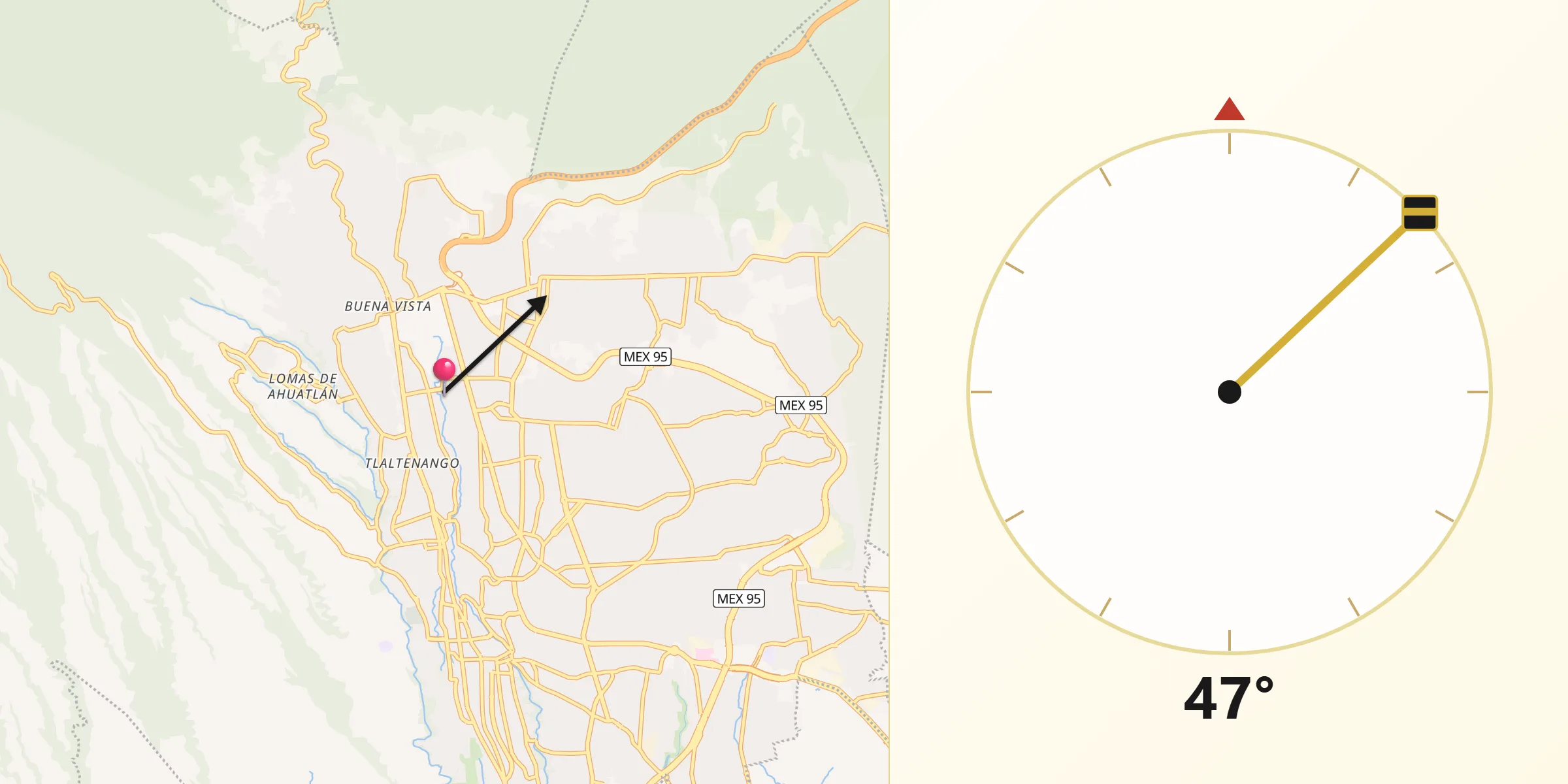 Dirección de la Qibla desde Cuernavaca