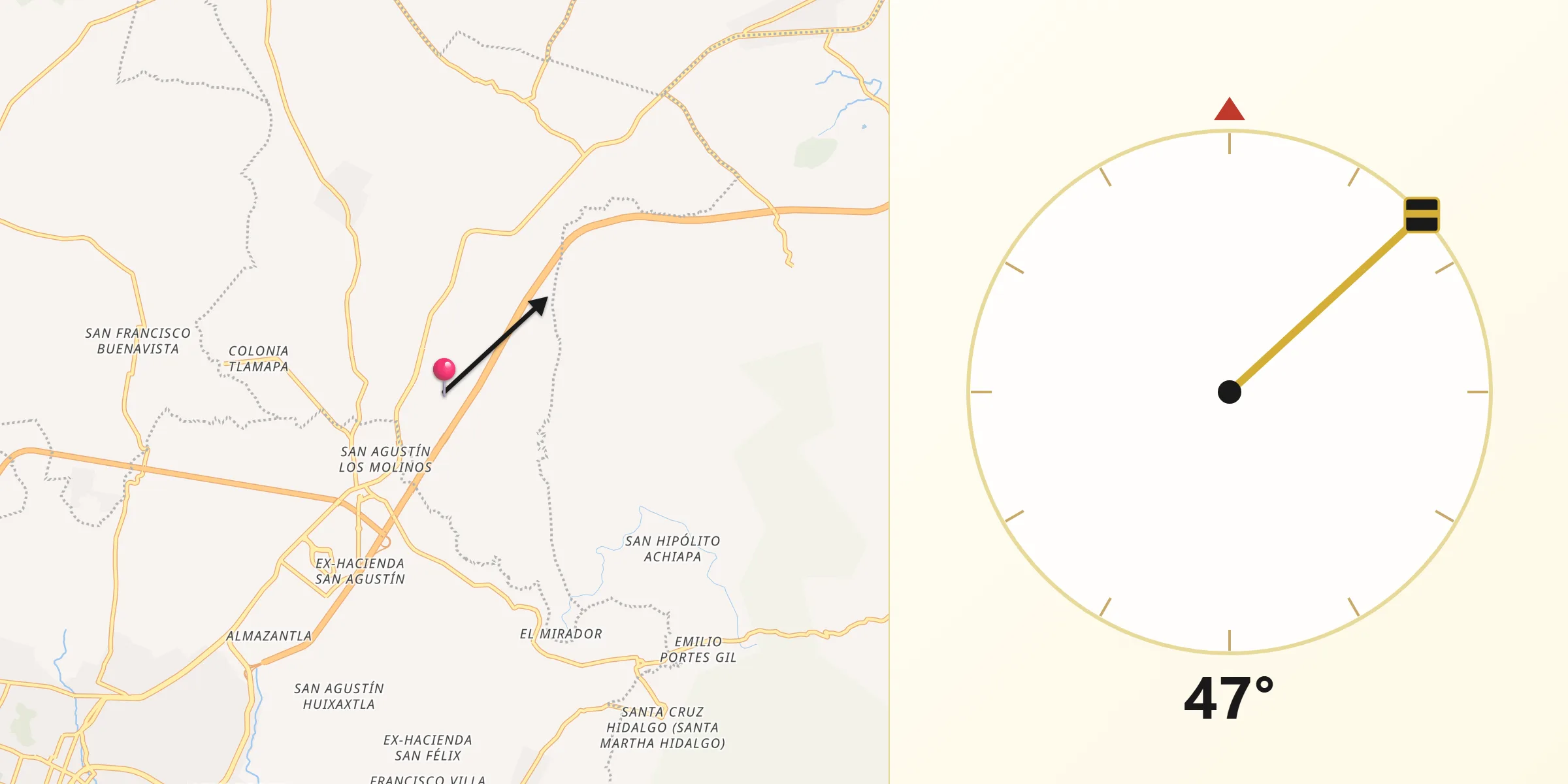 Dirección de la Qibla desde Santa Ana Acozautla