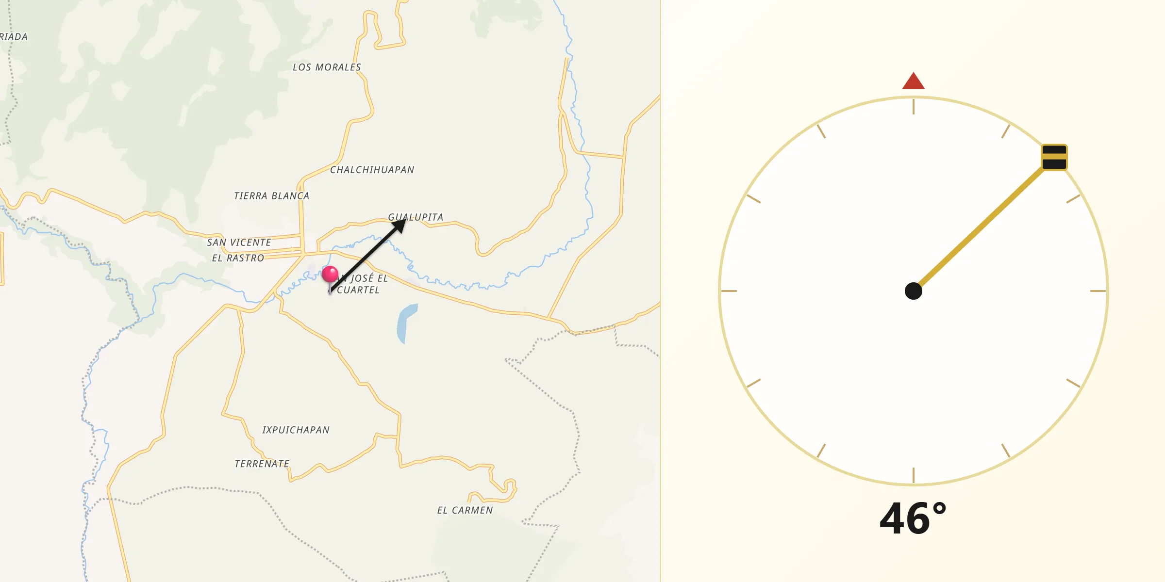 Dirección de la Qibla desde La Ciénega