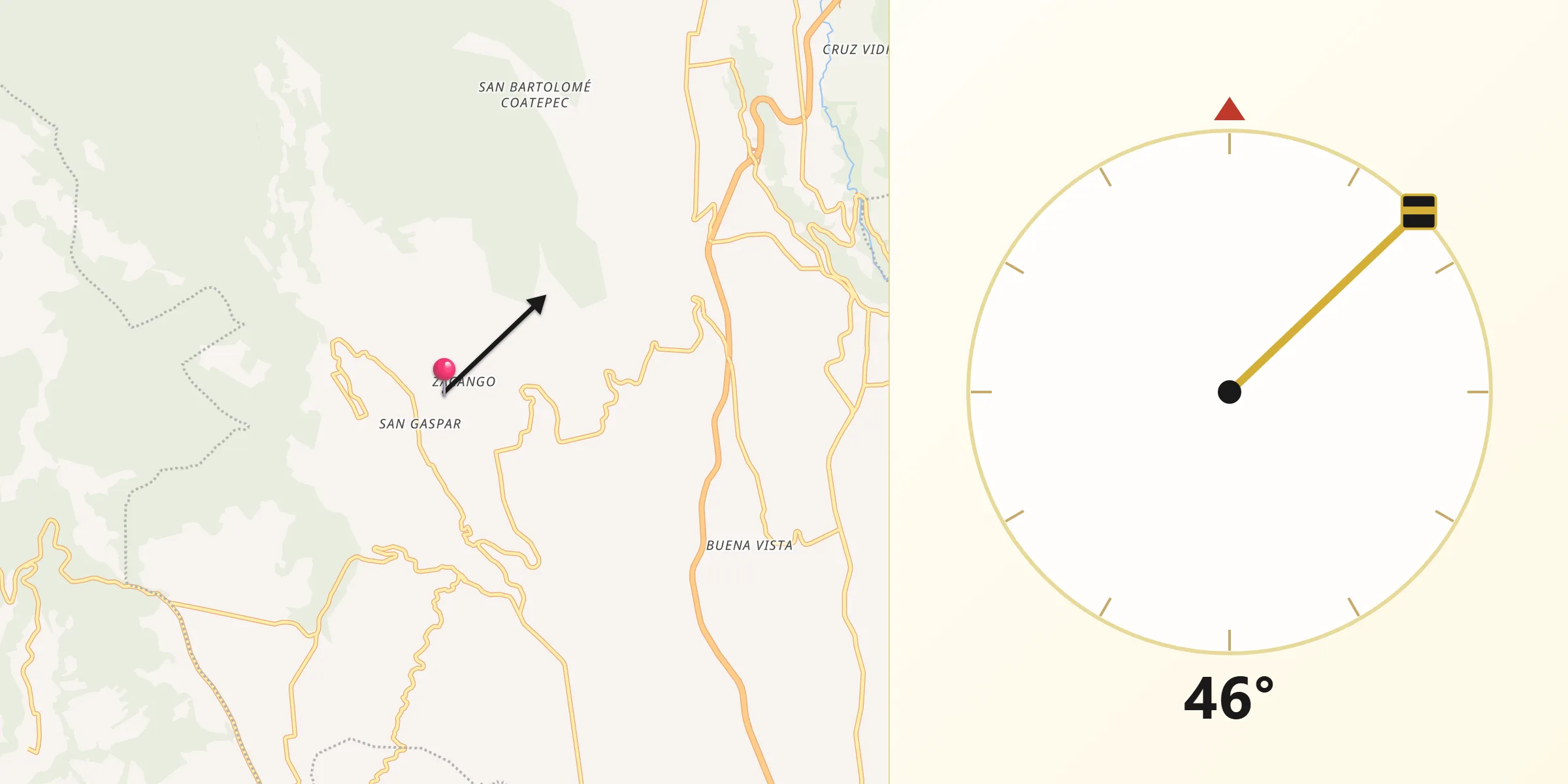 Dirección de la Qibla desde Zacango