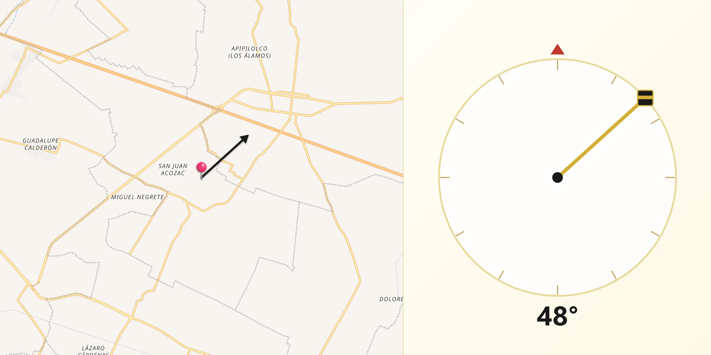 Dirección de la Qibla desde Santiago Acozac