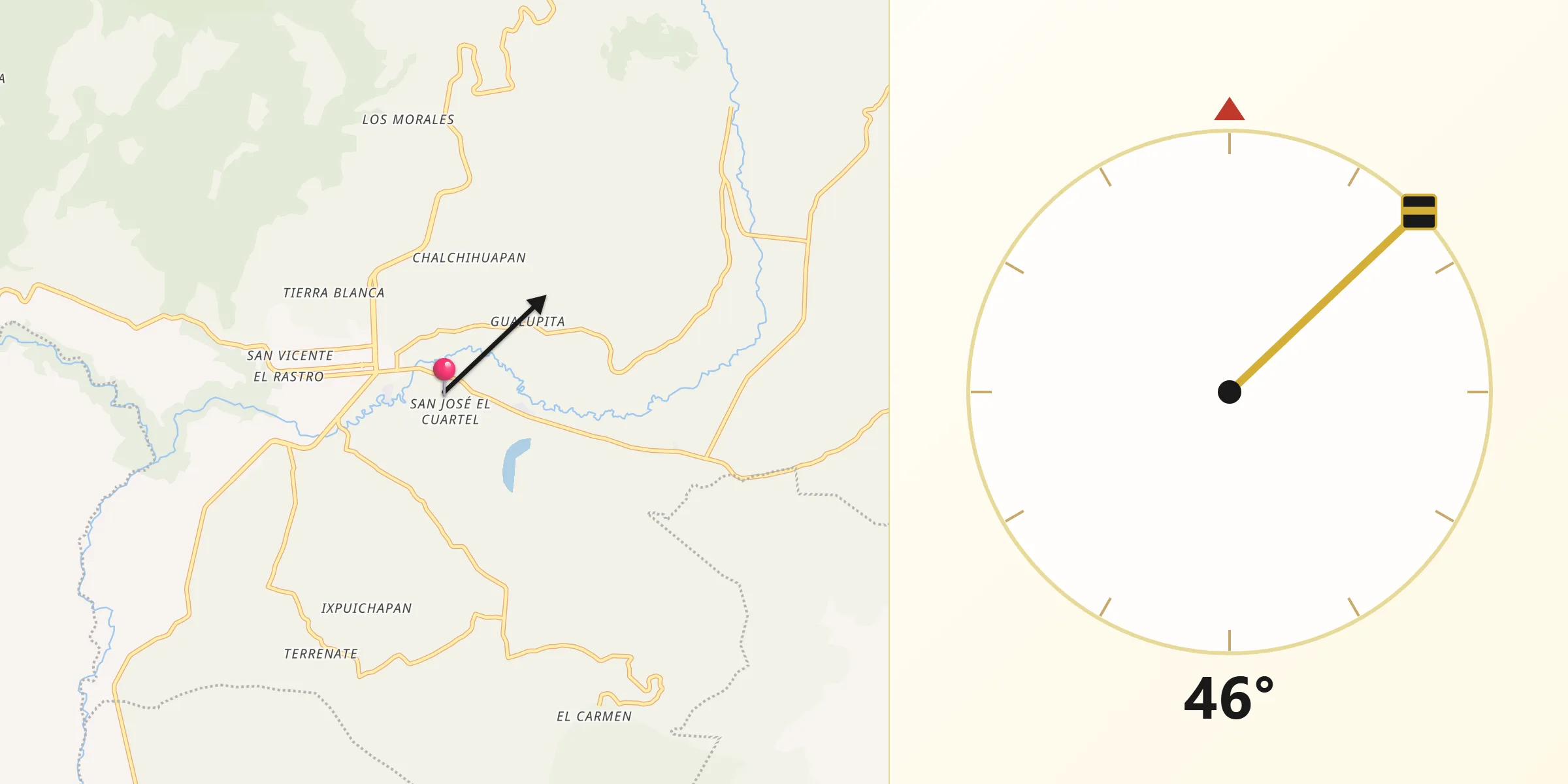 Dirección de la Qibla desde San José el Cuartel