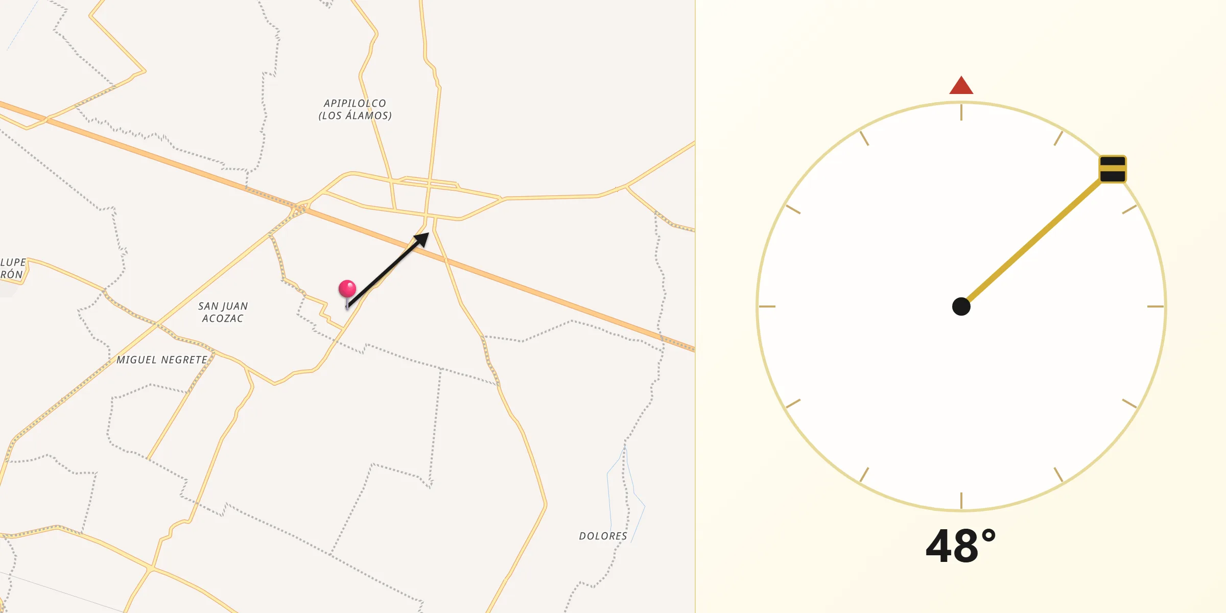 Dirección de la Qibla desde Actipan de Morelos