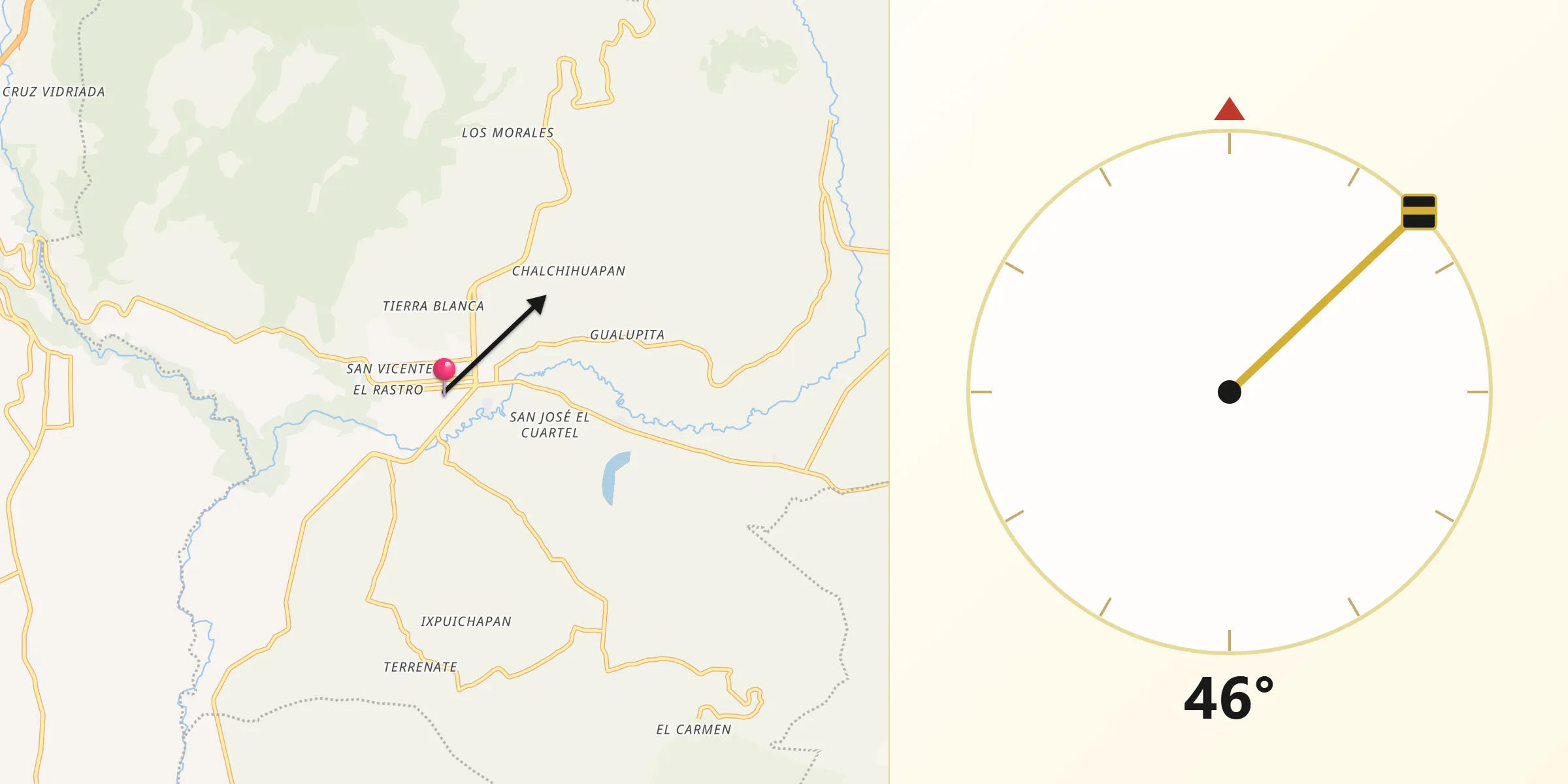 Dirección de la Qibla desde Tenancingo de Degollado