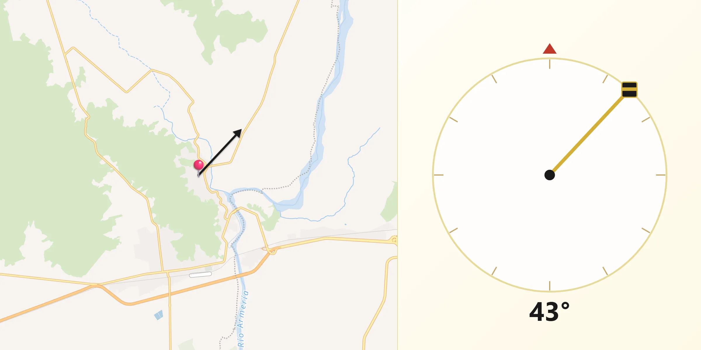 Dirección de la Qibla desde Cofradía de Juárez