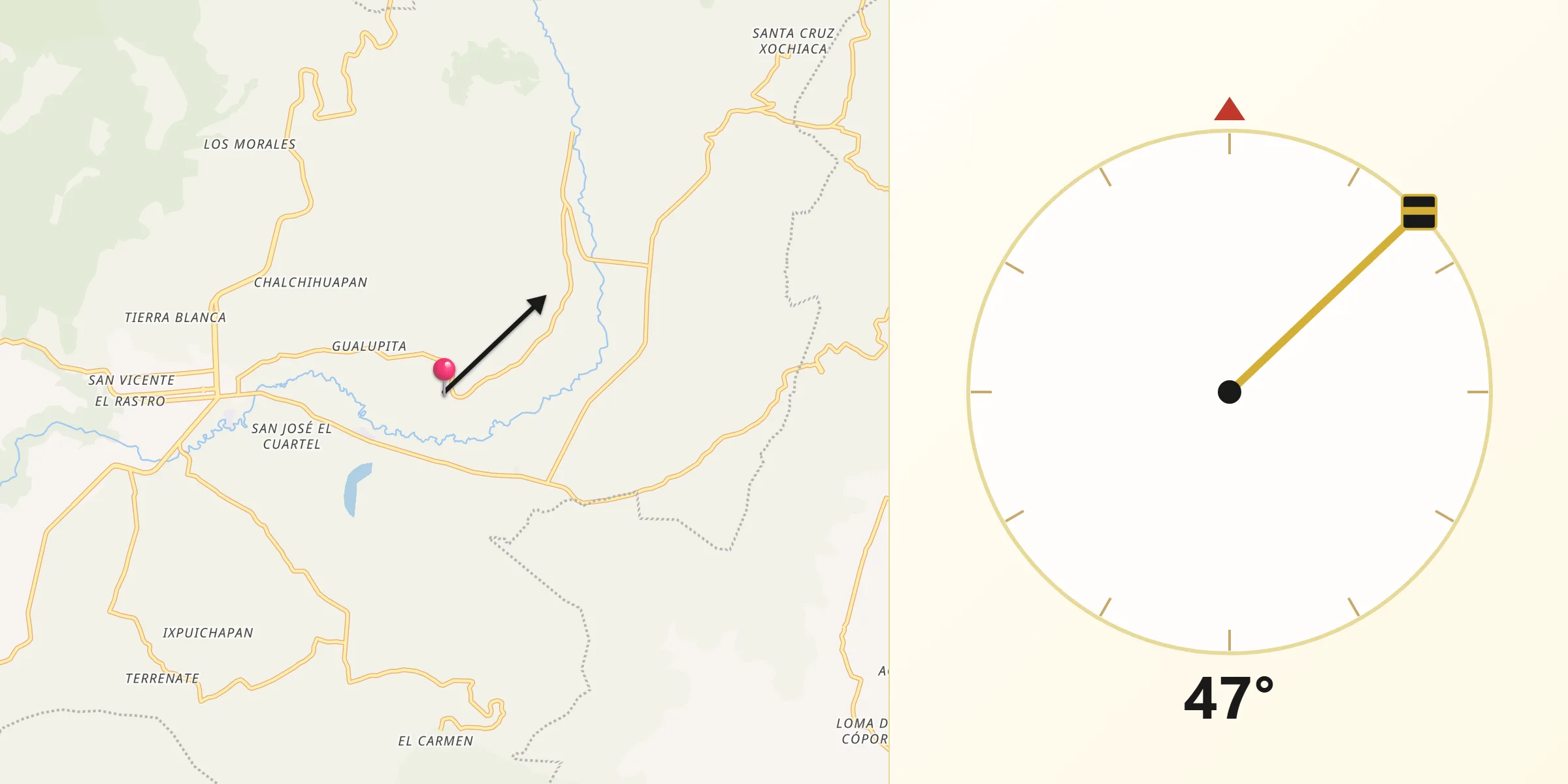 Dirección de la Qibla desde Tepoxtepec
