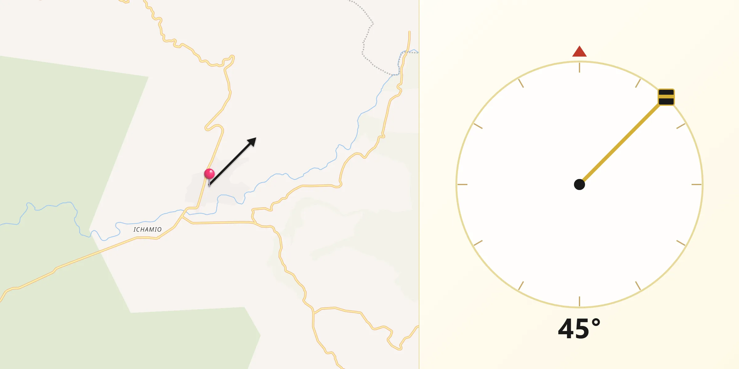 Dirección de la Qibla desde La Huacana