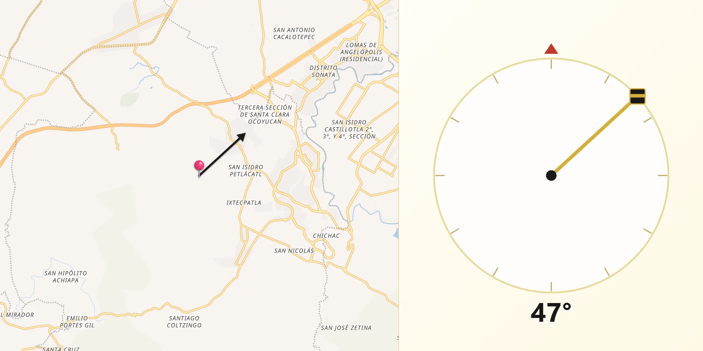 Dirección de la Qibla desde Francisco Sarabia