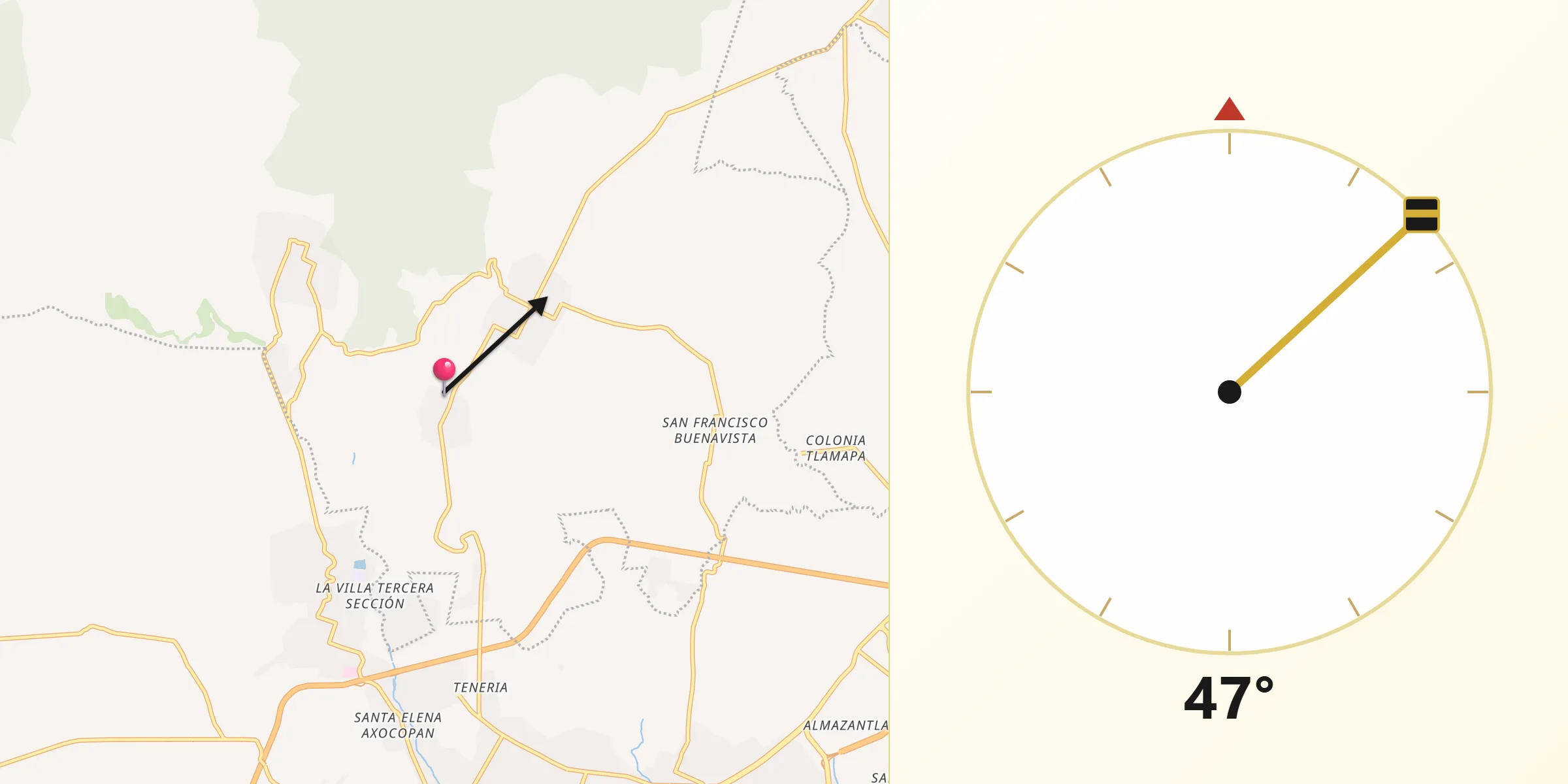 Dirección de la Qibla desde San Martín Tlapala