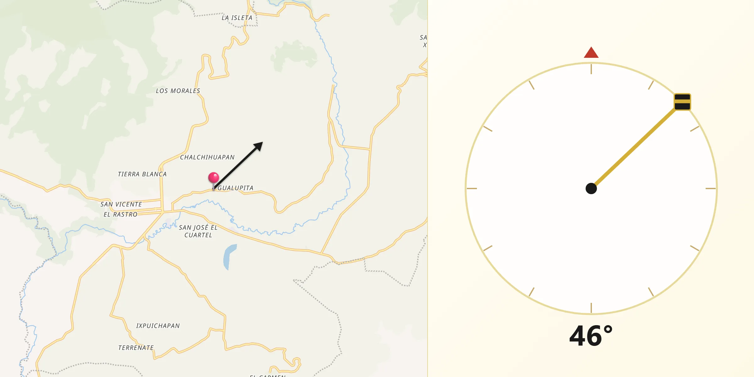 Dirección de la Qibla desde Colonia San Ramón