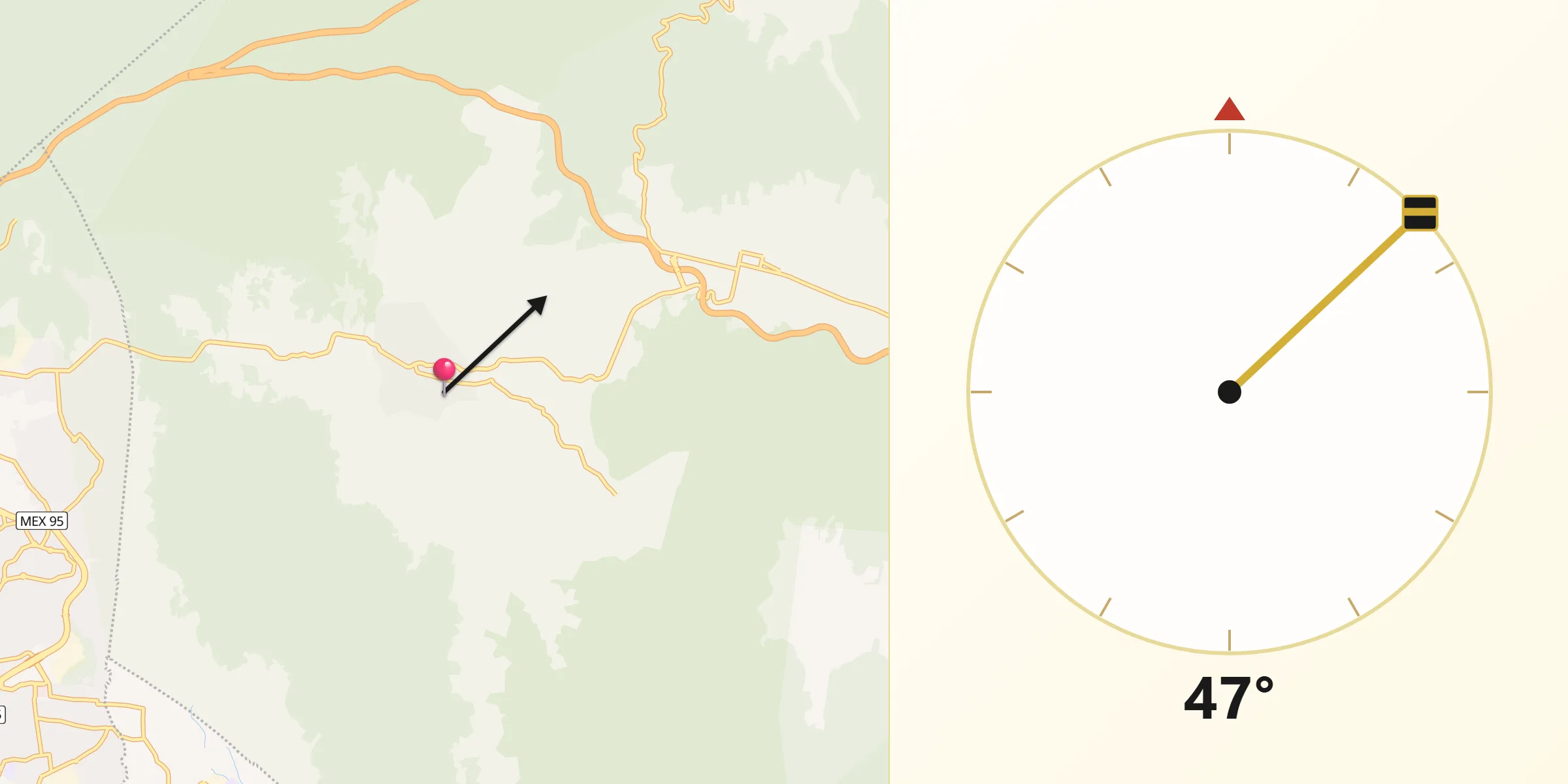 Dirección de la Qibla desde Ciudad Santa Catarina