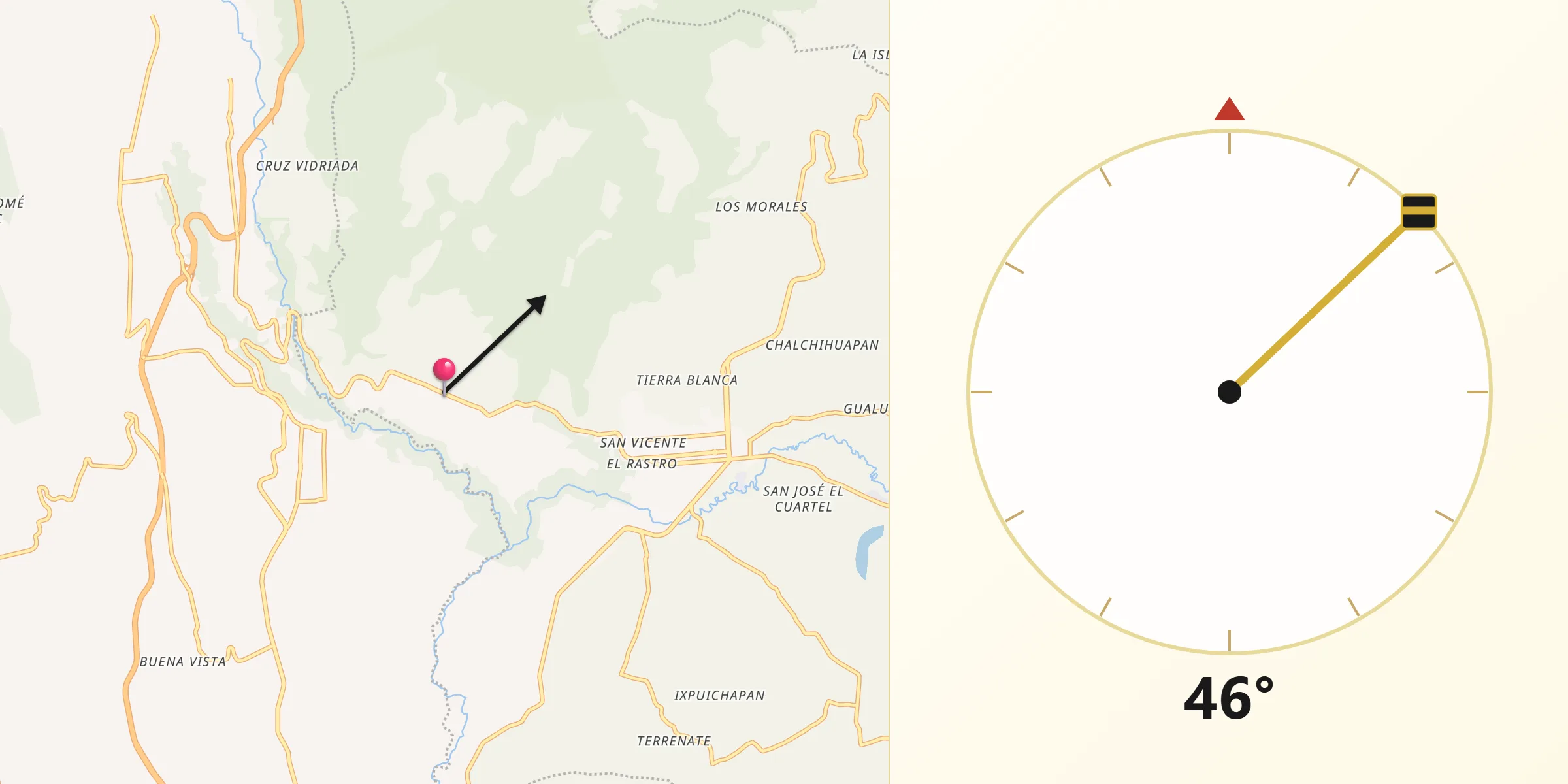 Dirección de la Qibla desde Santa Ana Ixtlahuatzingo (Santa Ana)