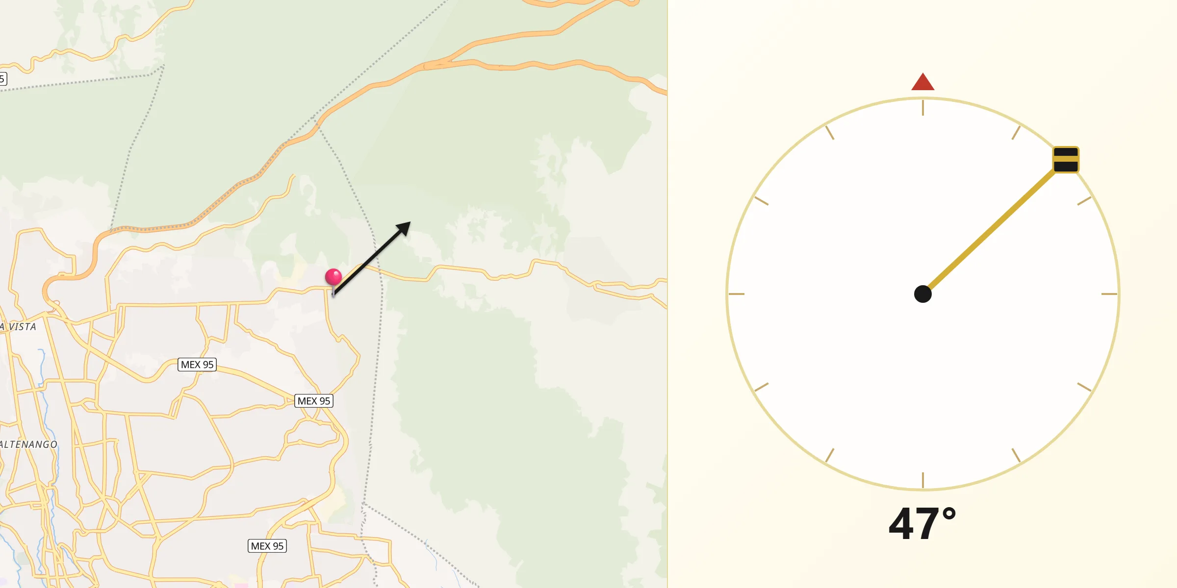 Dirección de la Qibla desde Lomas de Ahuatepec