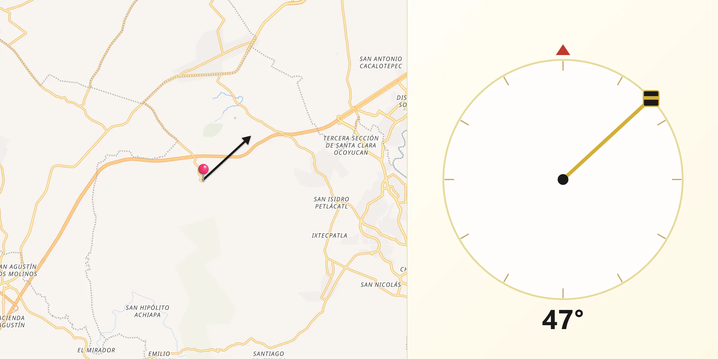 Dirección de la Qibla desde Chalchihuapan