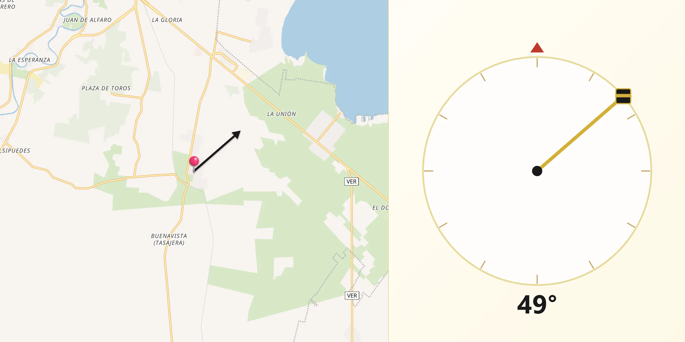 Dirección de la Qibla desde Los Robles