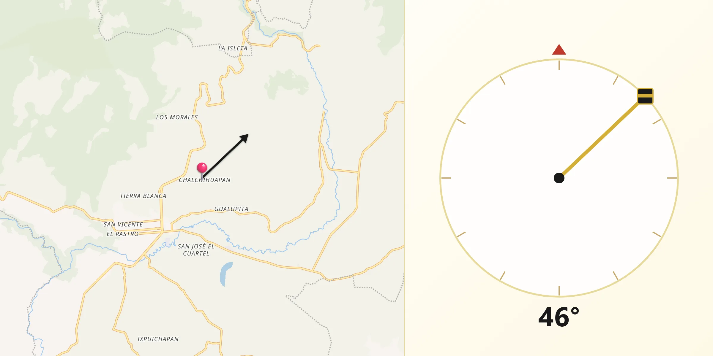 Dirección de la Qibla desde Chalchihuapan
