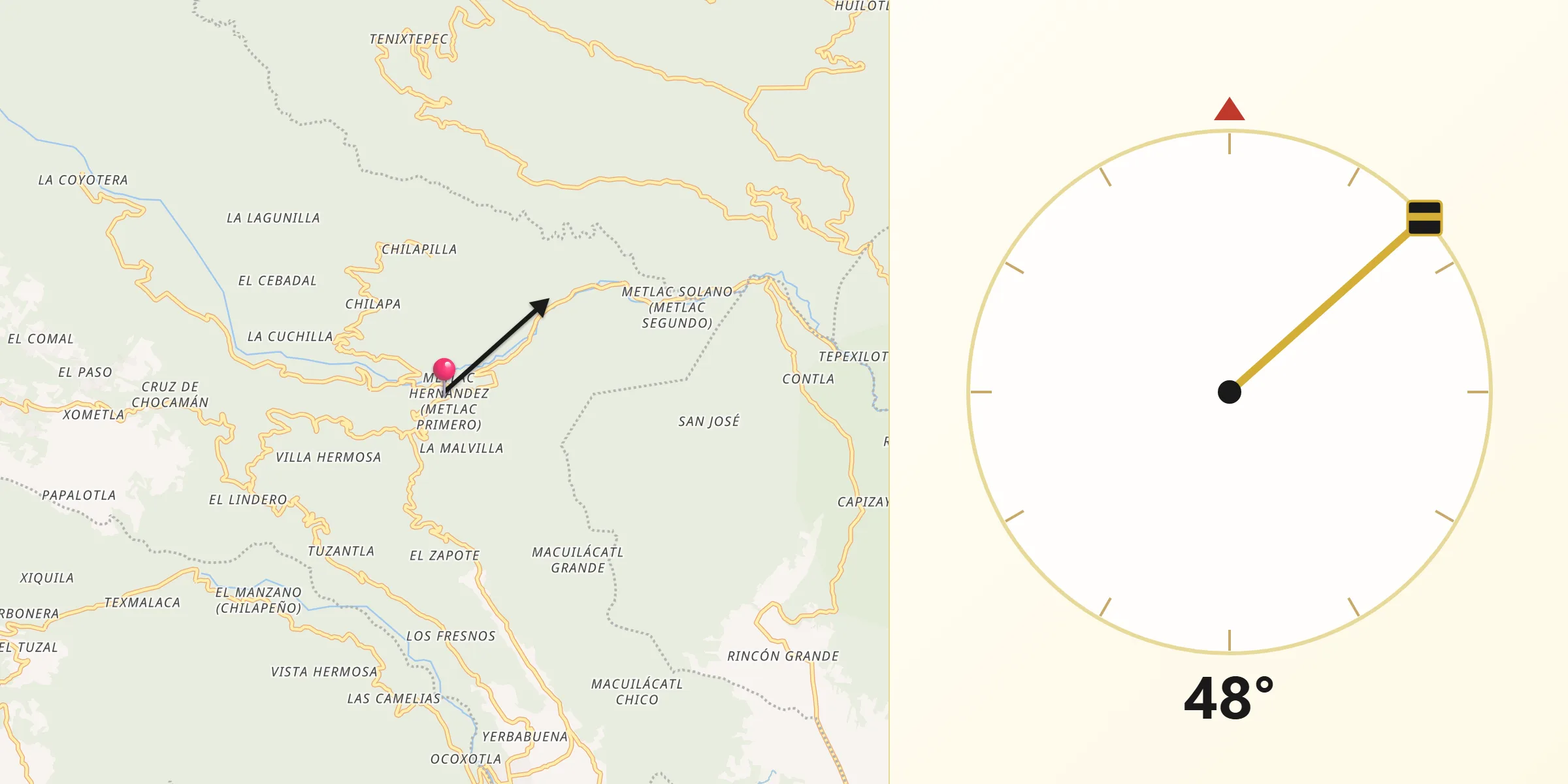 Dirección de la Qibla desde Metlac Hernández (Metlac Primero)