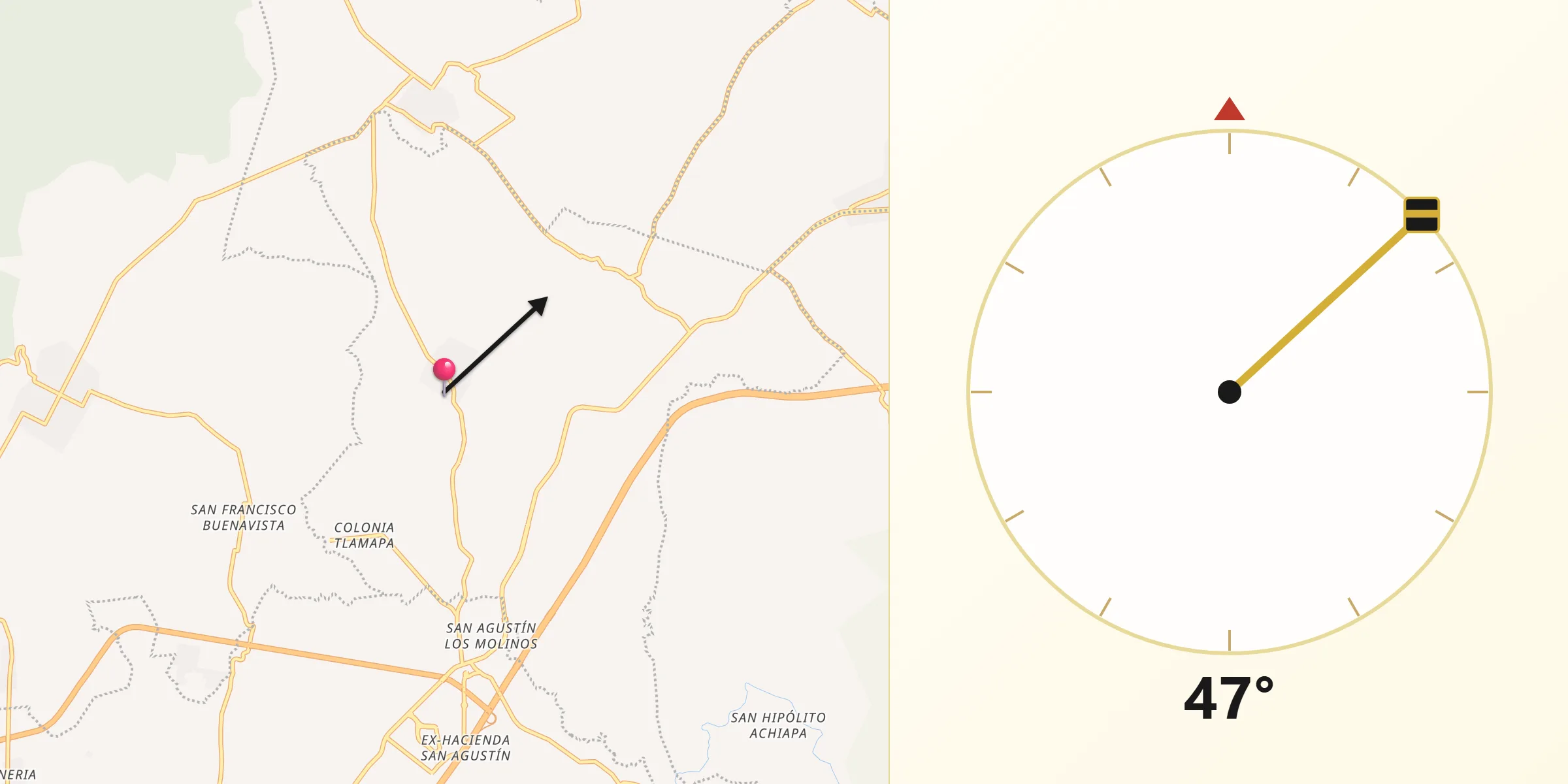 Dirección de la Qibla desde San Martín Tlamapa