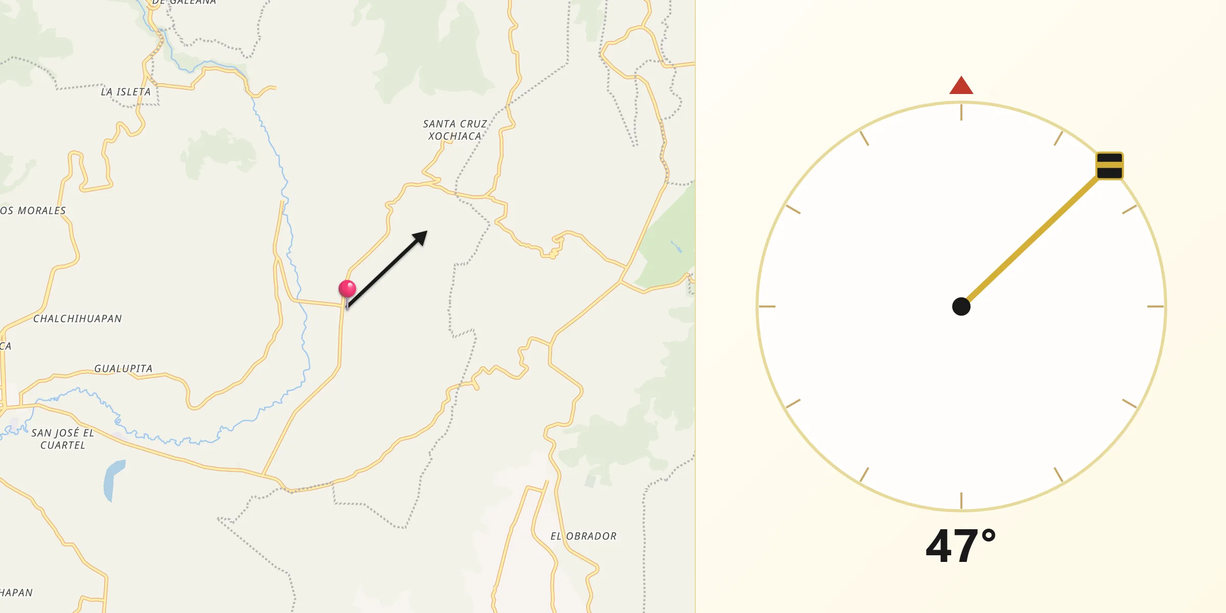 Dirección de la Qibla desde San Miguel Tecomatlán