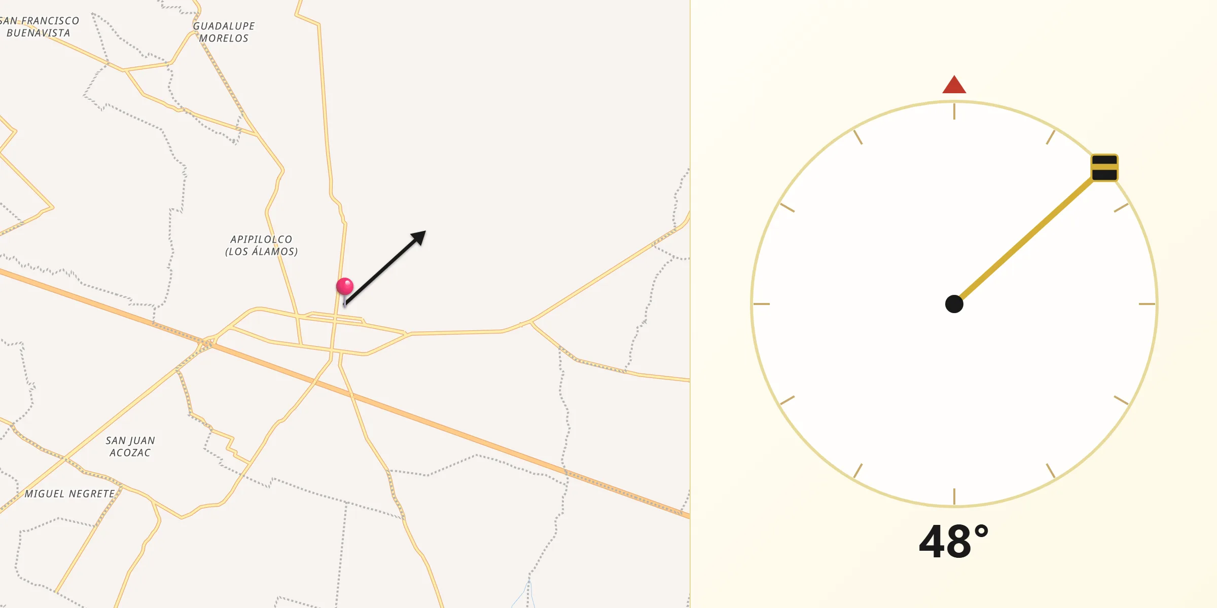 Dirección de la Qibla desde San Juan Acatzingo
