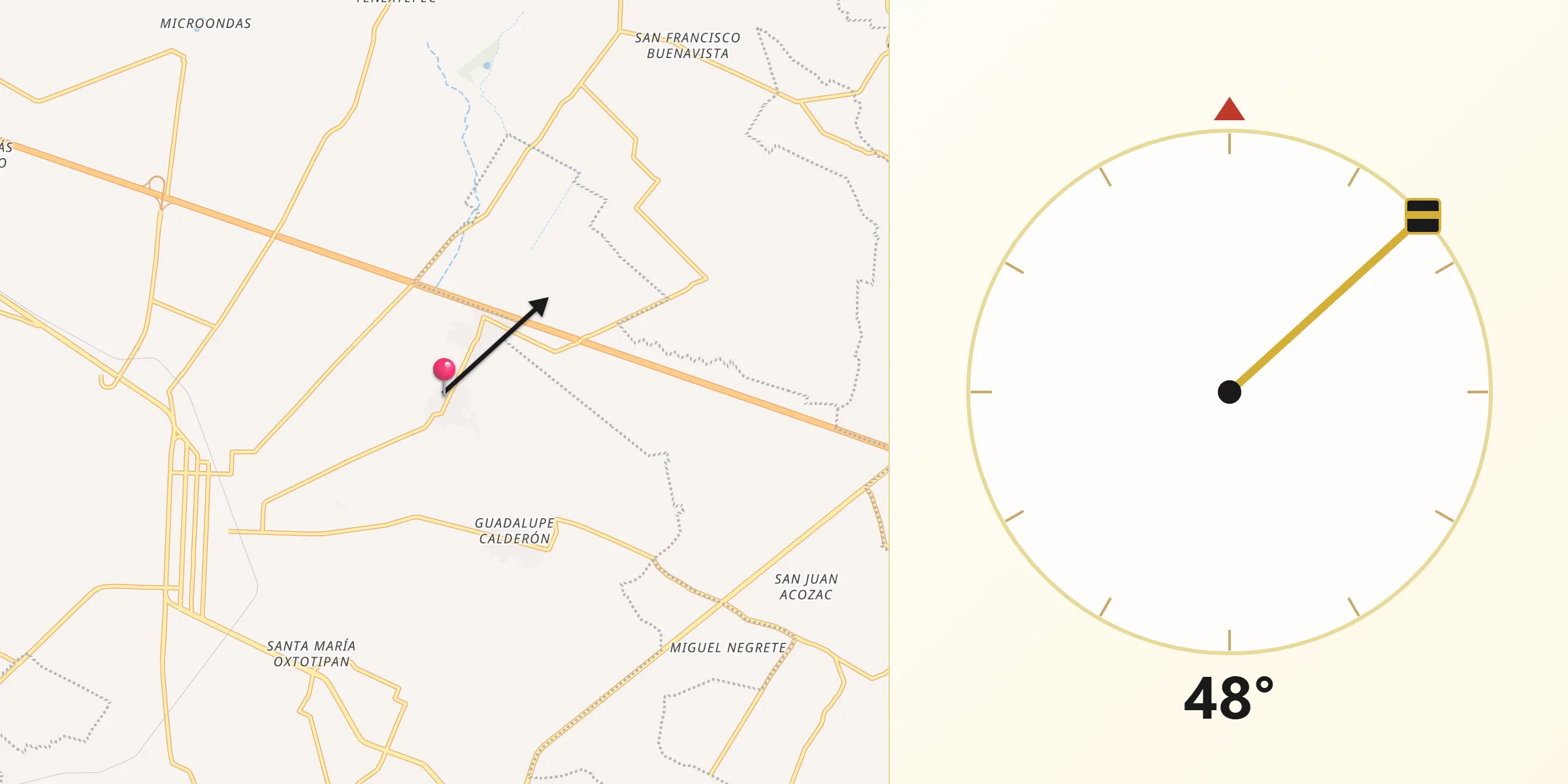 Dirección de la Qibla desde Zahuatlán de Morelos (San José)