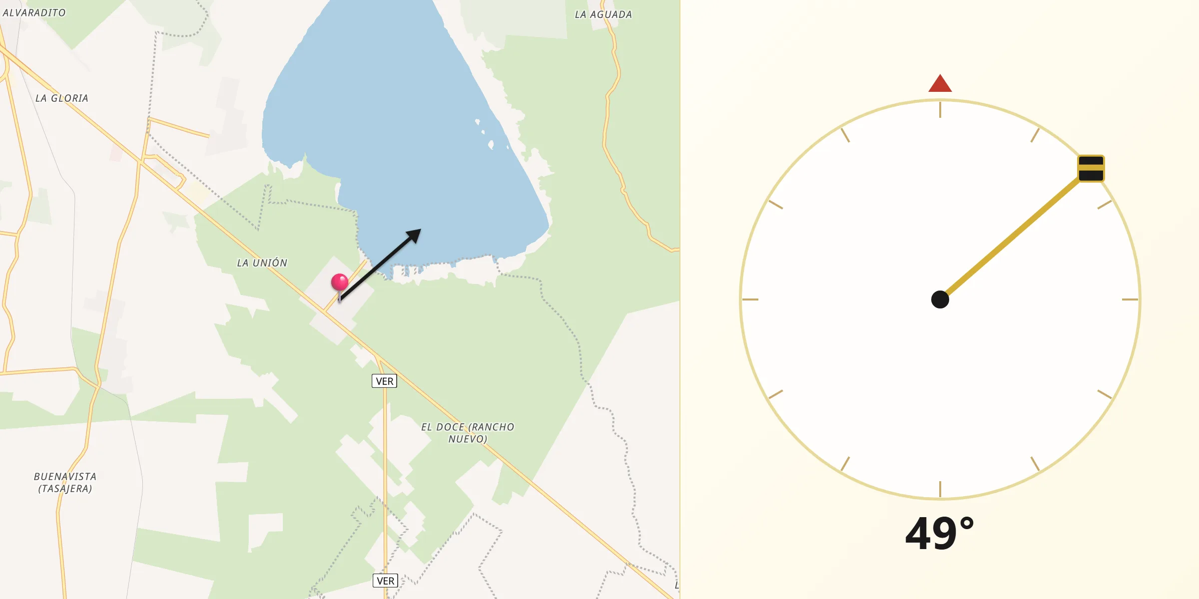 Dirección de la Qibla desde La Laguna y Monte del Castillo