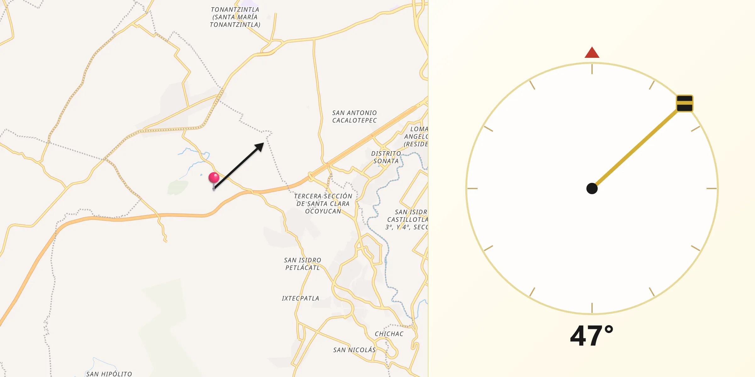 Dirección de la Qibla desde Santa Martha Hidalgo