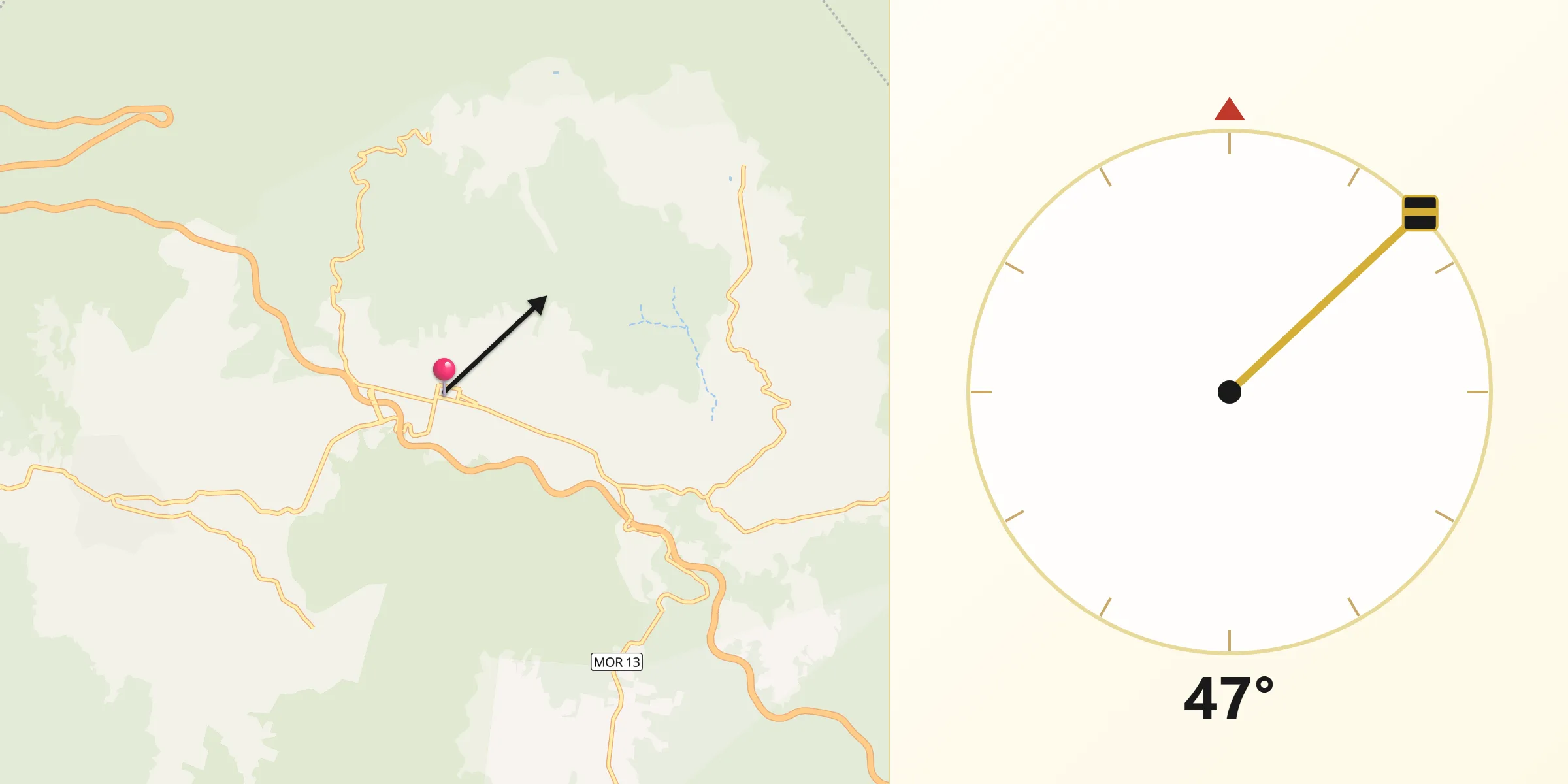 Dirección de la Qibla desde Tepoztlán