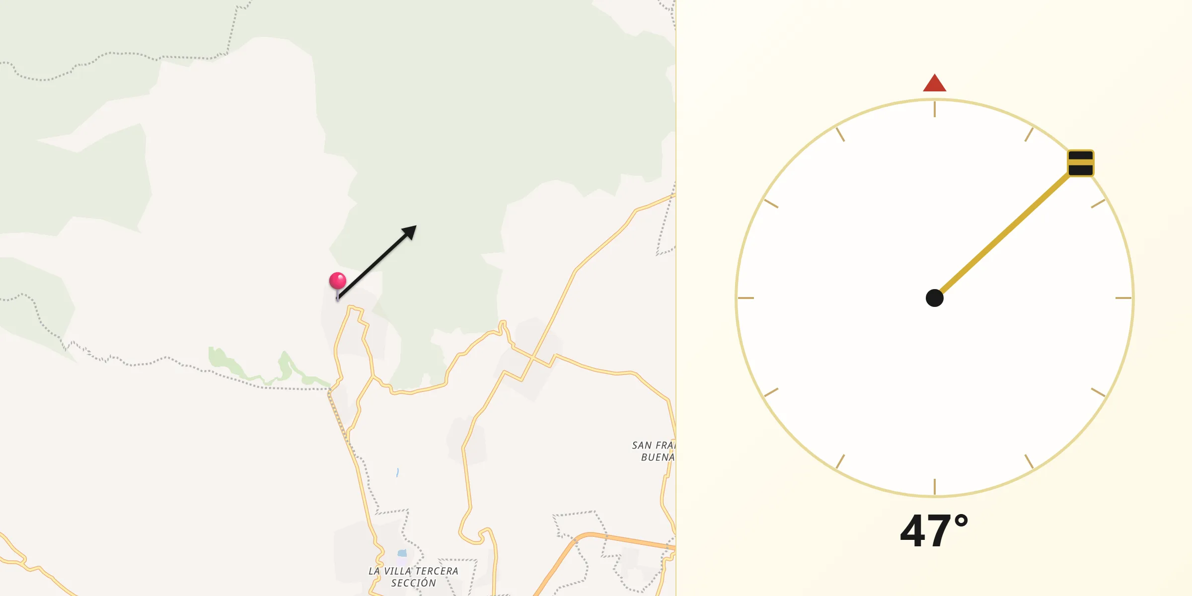 Dirección de la Qibla desde San Baltazar Atlimeyaya