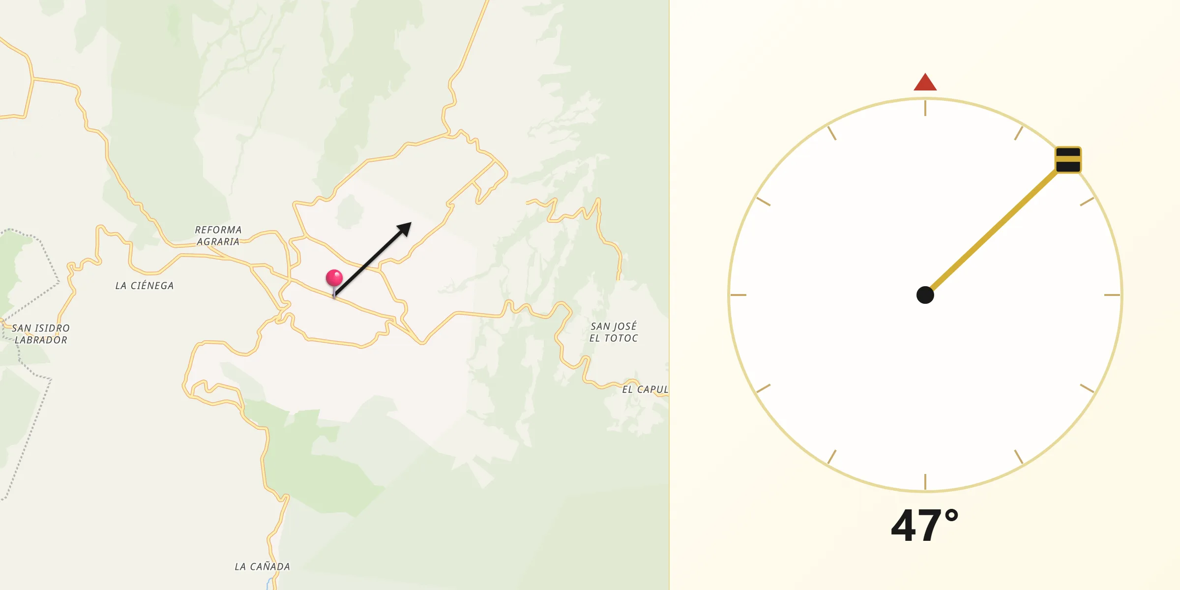 Dirección de la Qibla desde Santa Ana