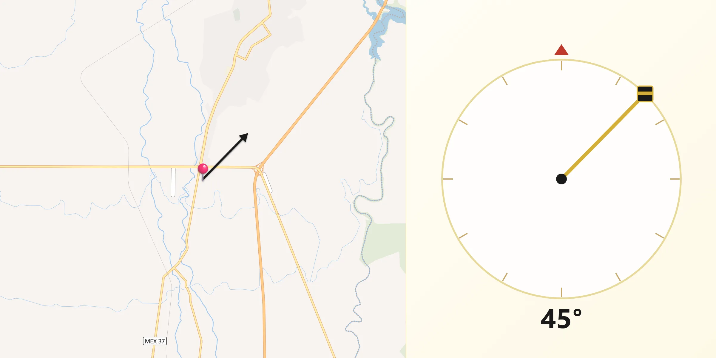 Dirección de la Qibla desde Cuatro Caminos