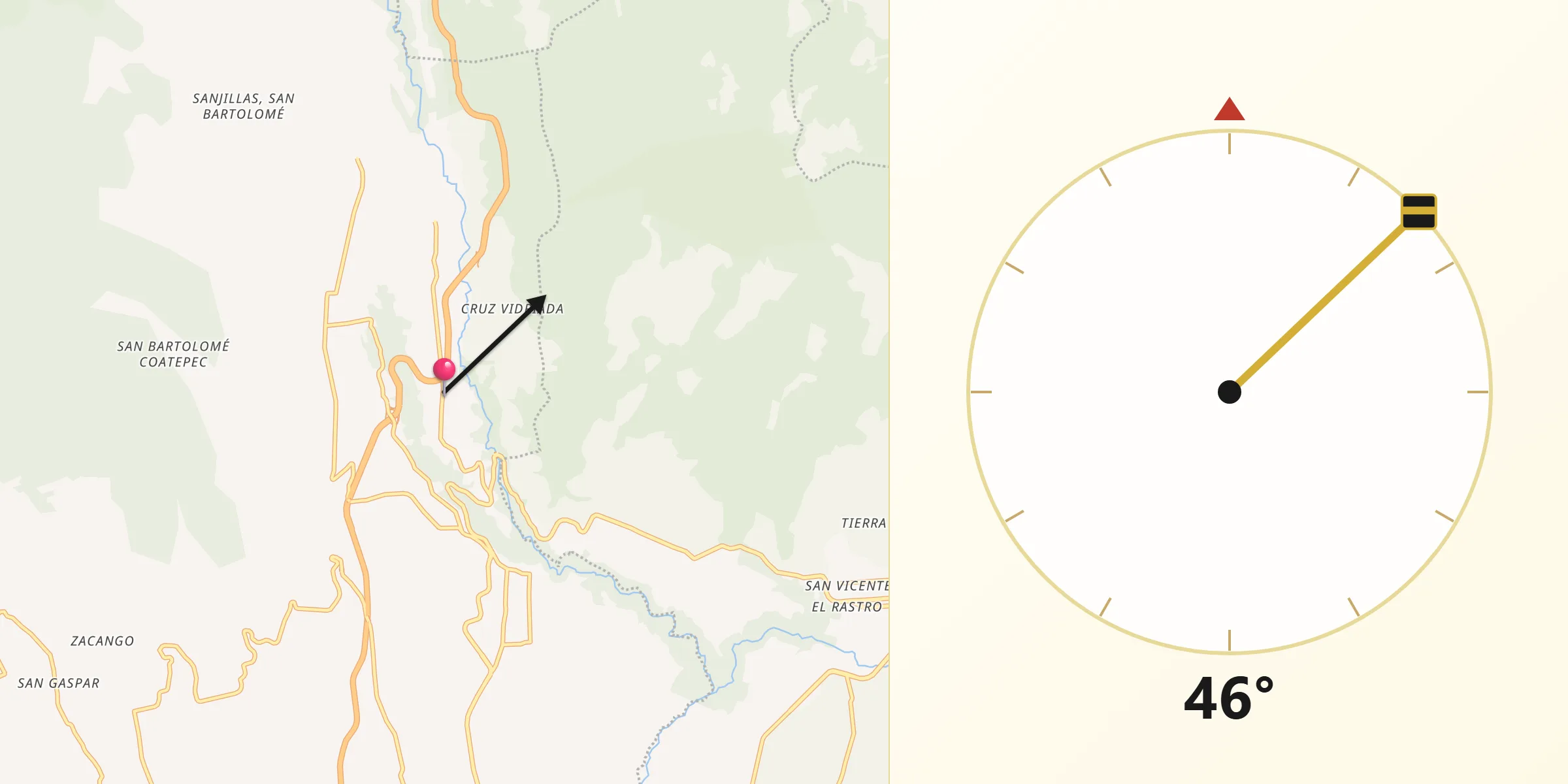 Dirección de la Qibla desde Santa María Aranzazú (Santa María)