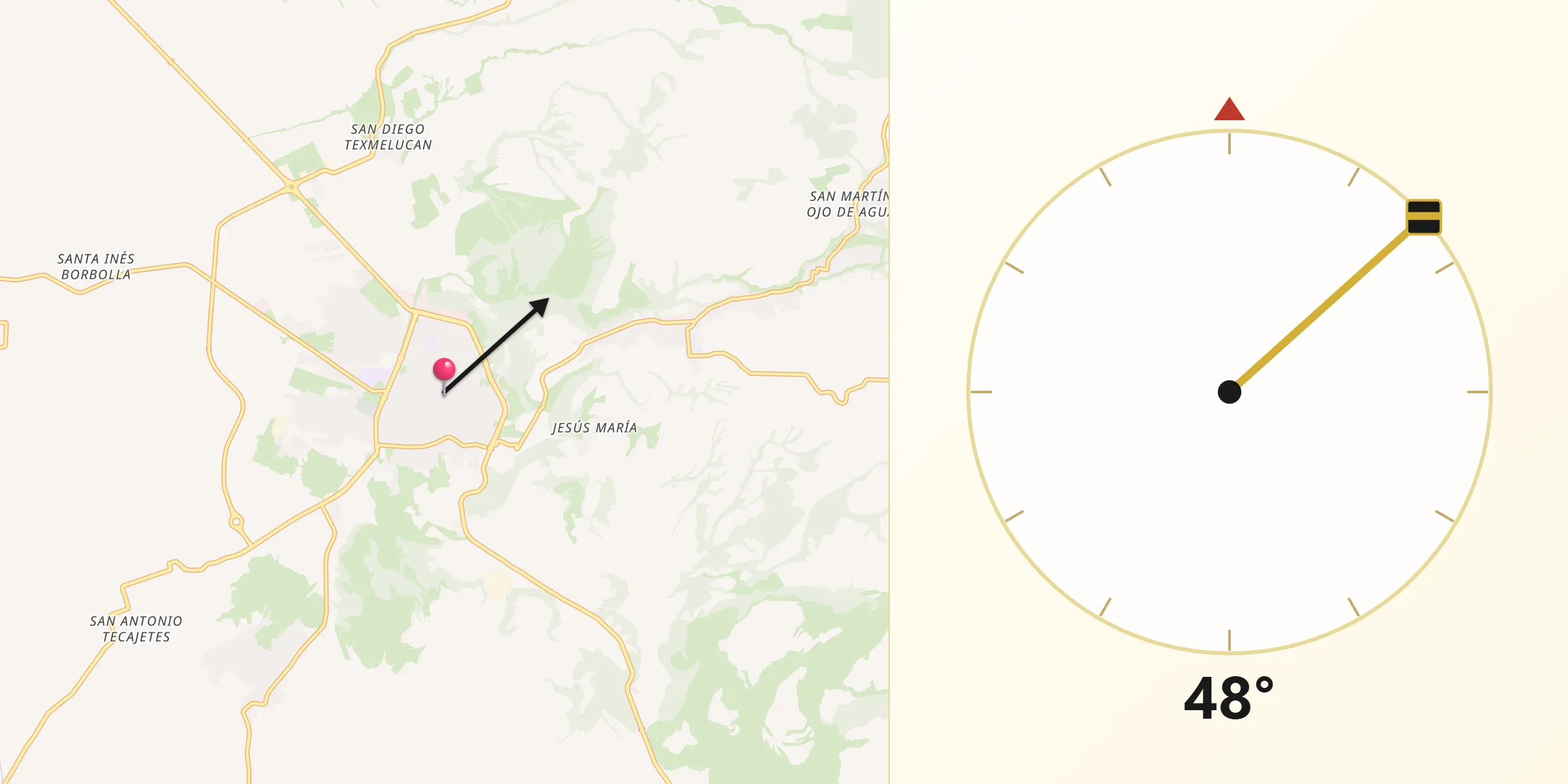 Dirección de la Qibla desde Ciudad Serdán
