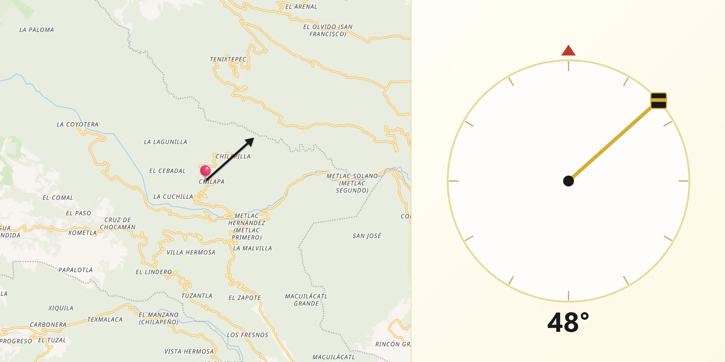 Dirección de la Qibla desde Chilapa