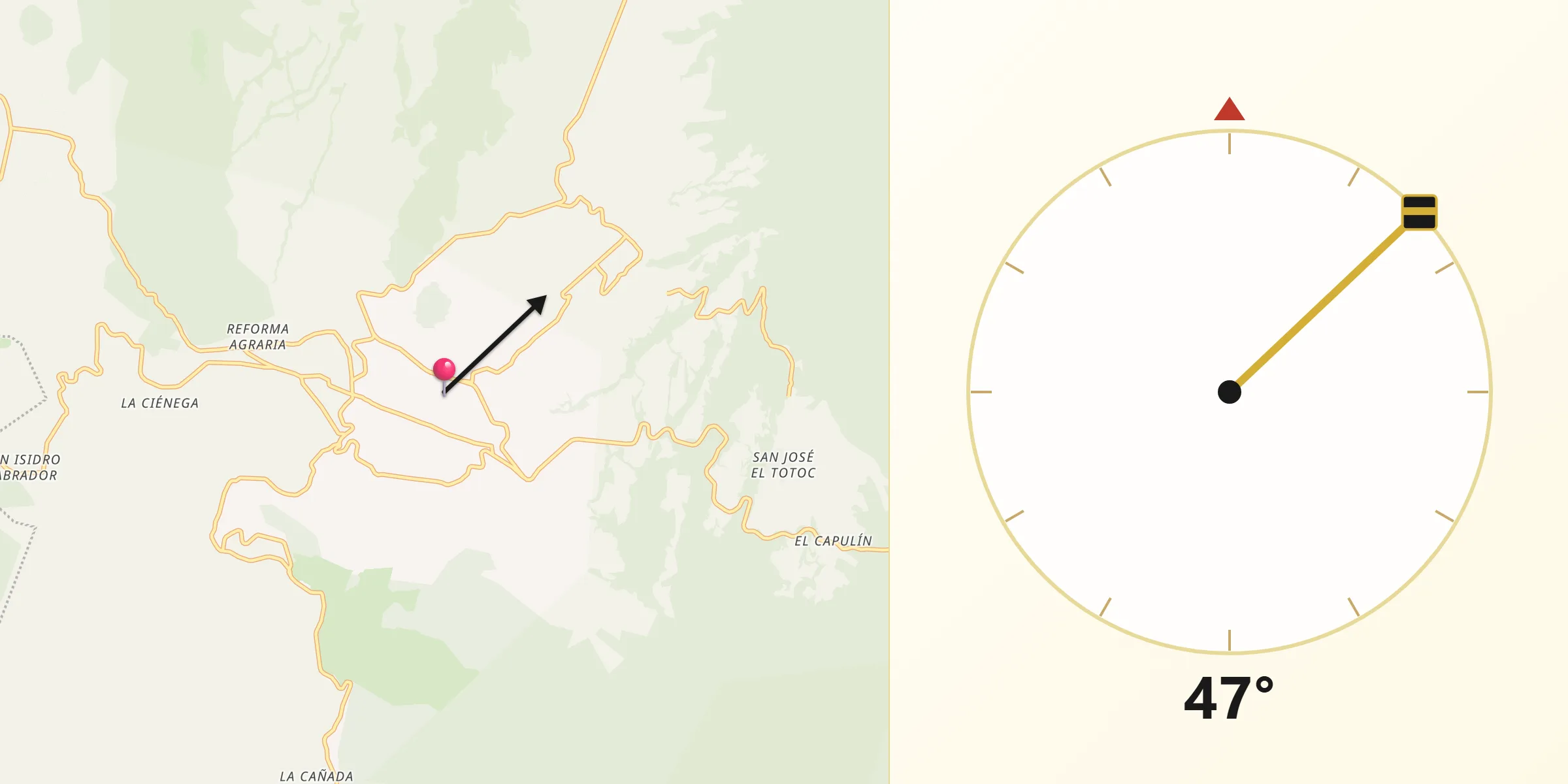 Dirección de la Qibla desde Ocuilan