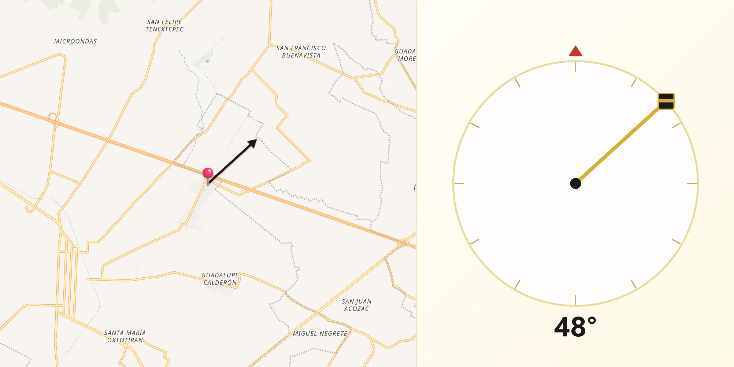 Dirección de la Qibla desde San Mateo Parra