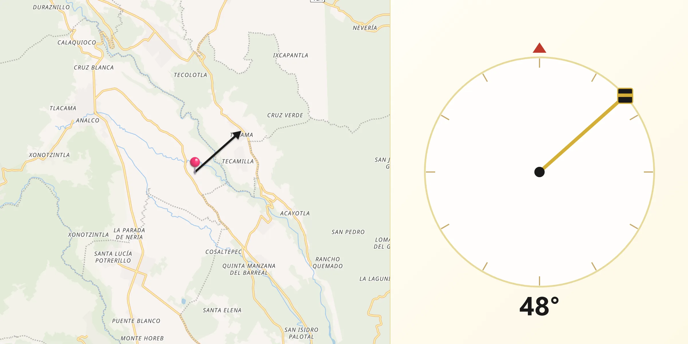 Dirección de la Qibla desde San José Neria