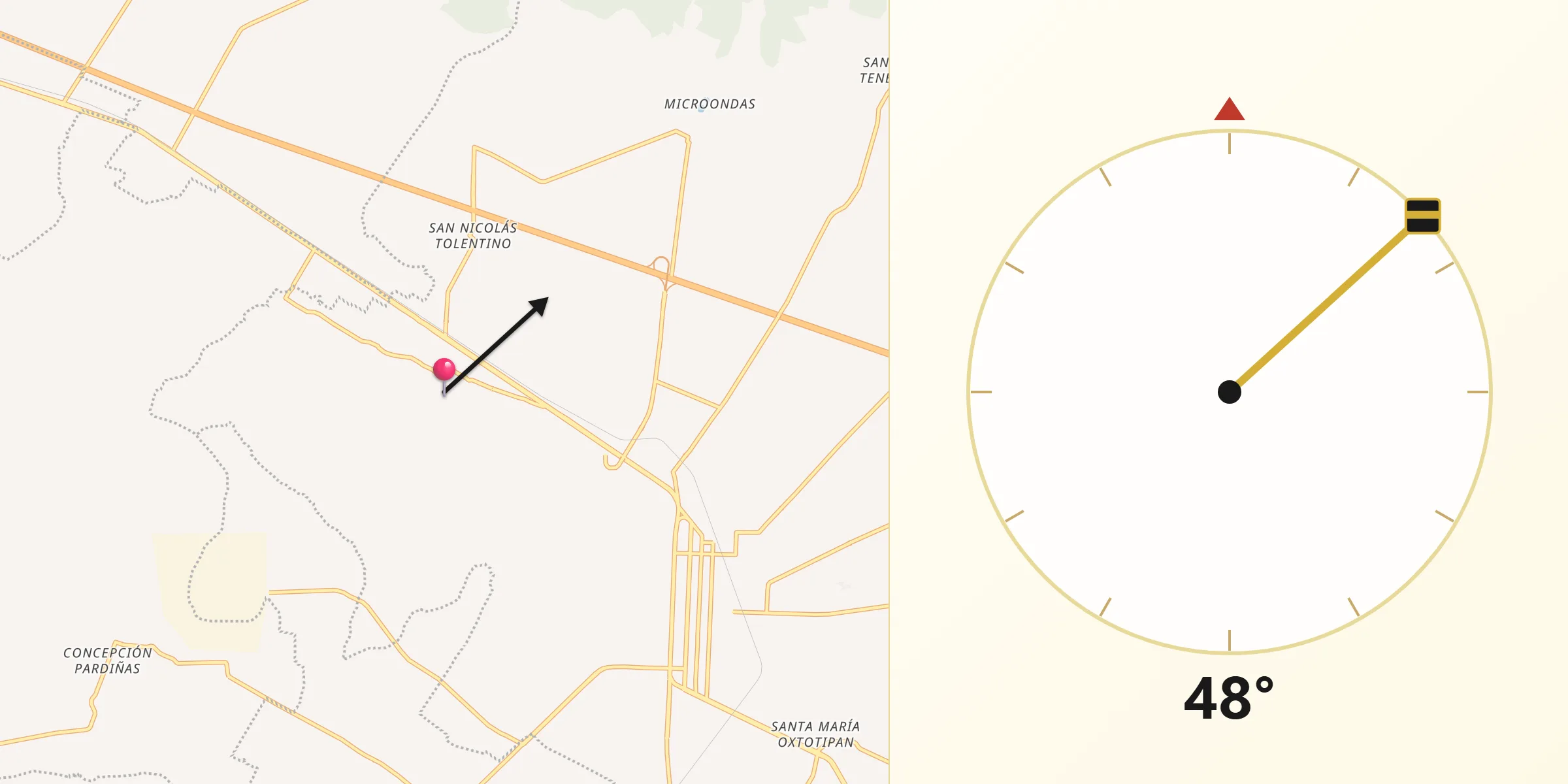 Dirección de la Qibla desde Santiago Acatlán