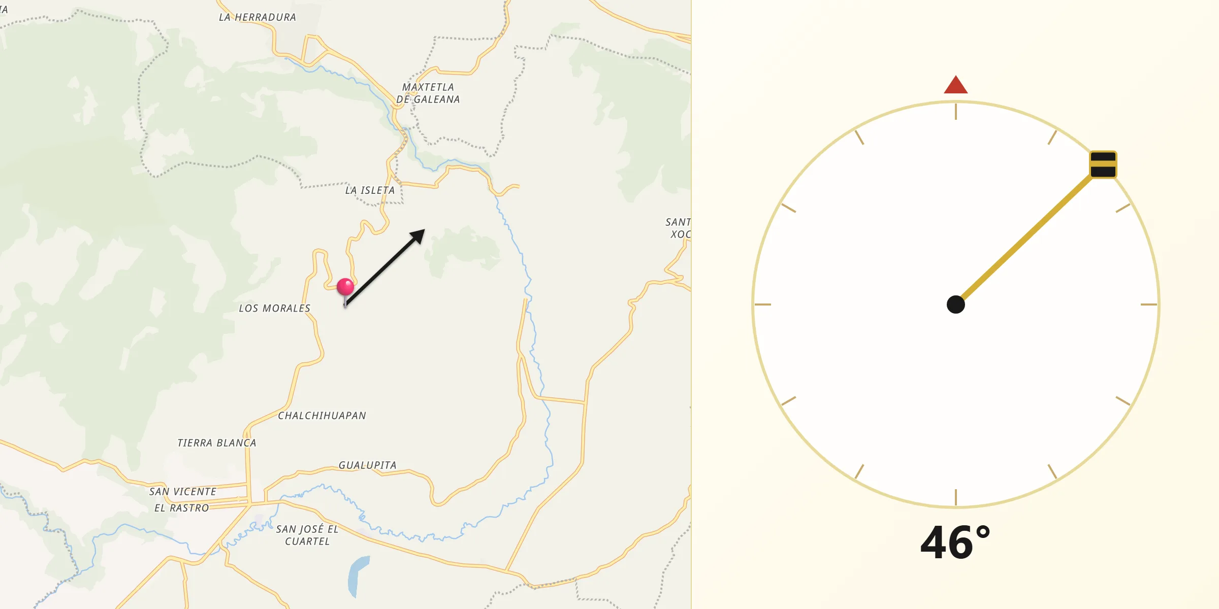 Dirección de la Qibla desde San Martín Coapaxtongo