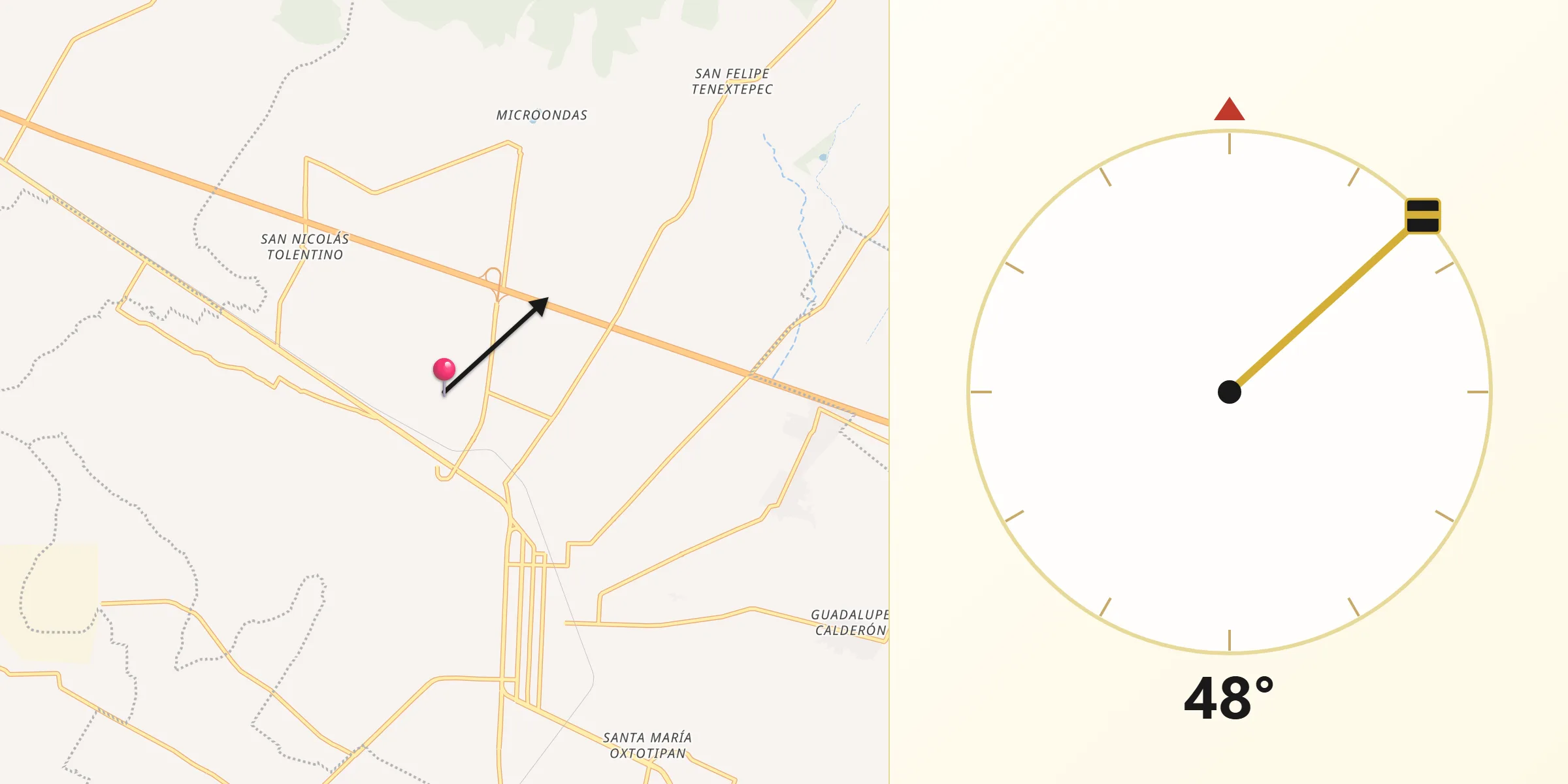 Dirección de la Qibla desde San José Carpinteros