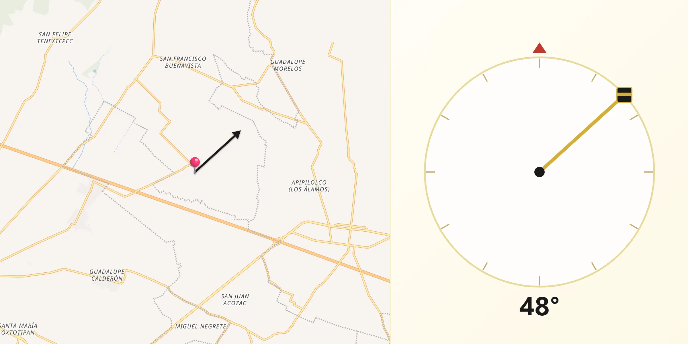 Dirección de la Qibla desde San Cristóbal los Nava