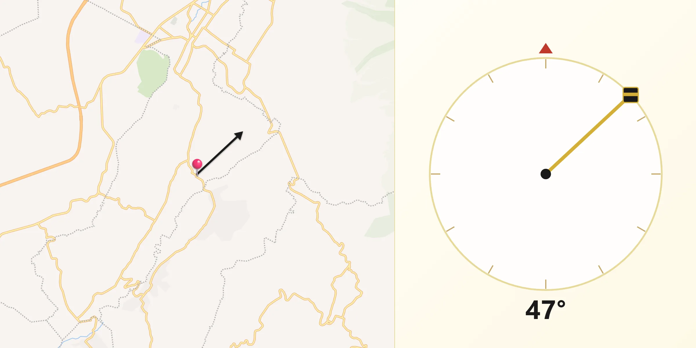 Dirección de la Qibla desde Santiago Mamalhuazuca