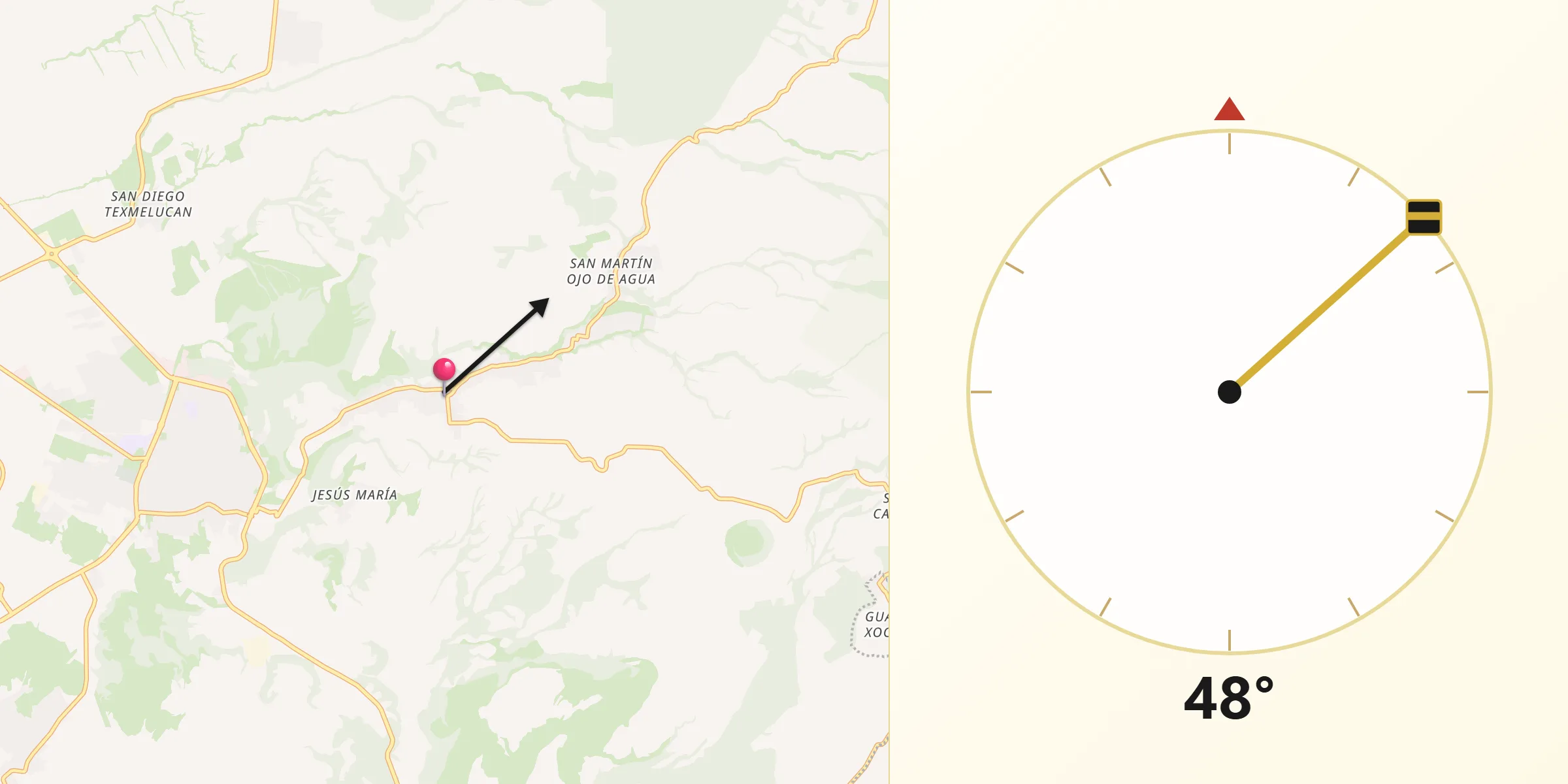 Dirección de la Qibla desde San Francisco Cuautlancingo