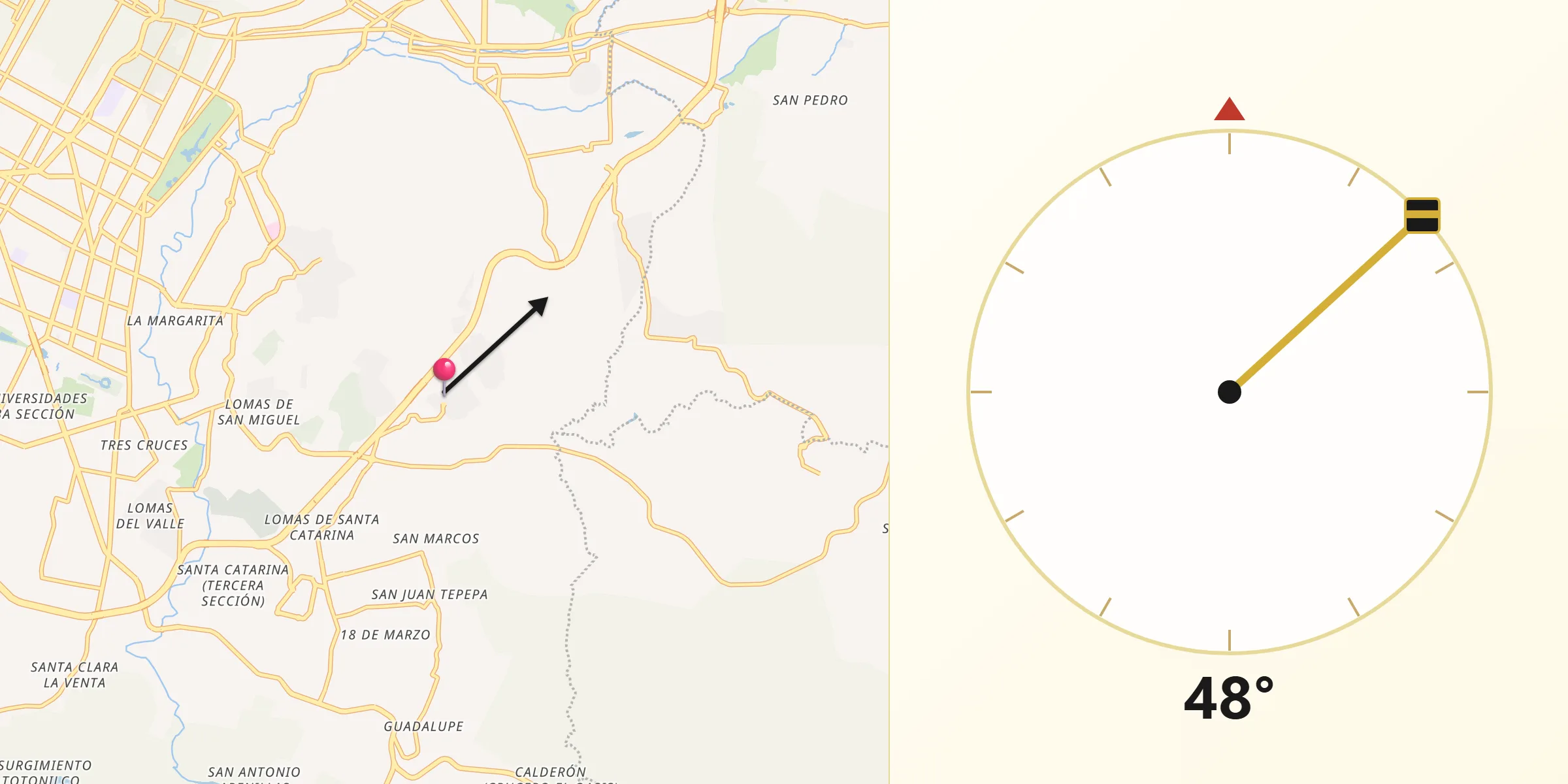 Dirección de la Qibla desde Galaxia la Calera