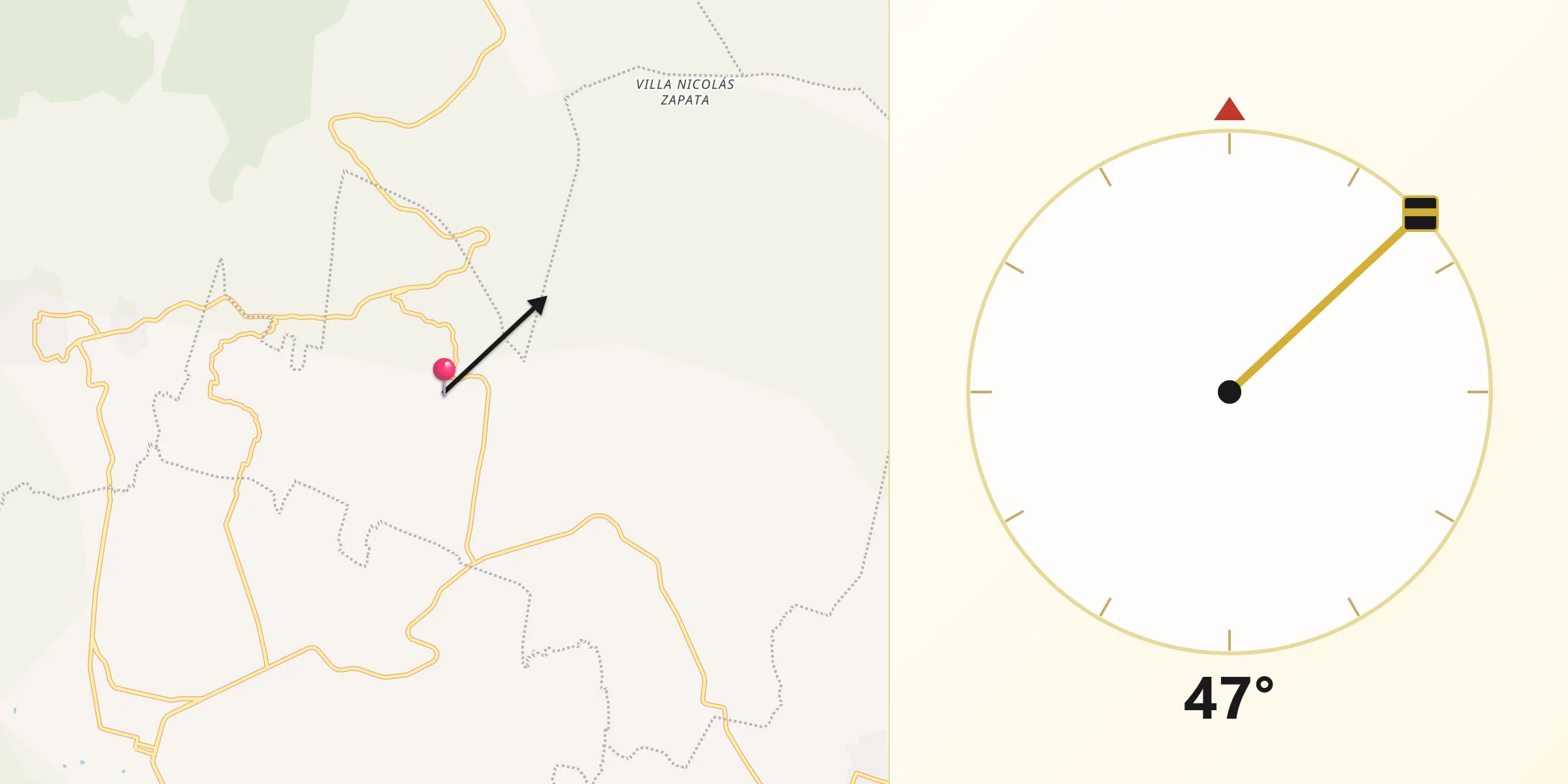 Dirección de la Qibla desde Nepopualco