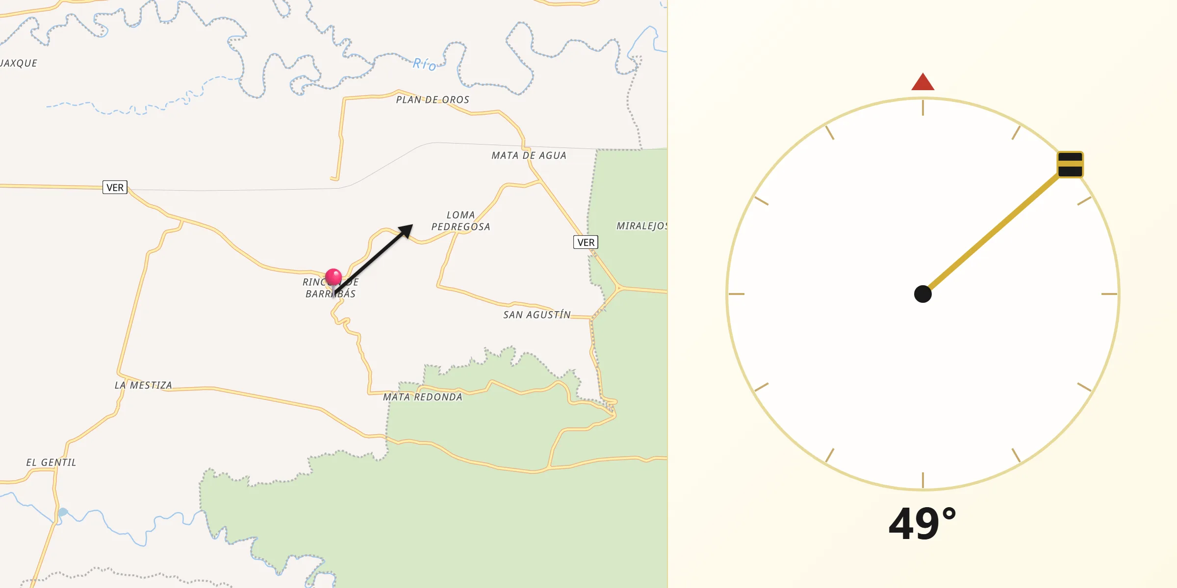 Dirección de la Qibla desde Rincón de Barrabás