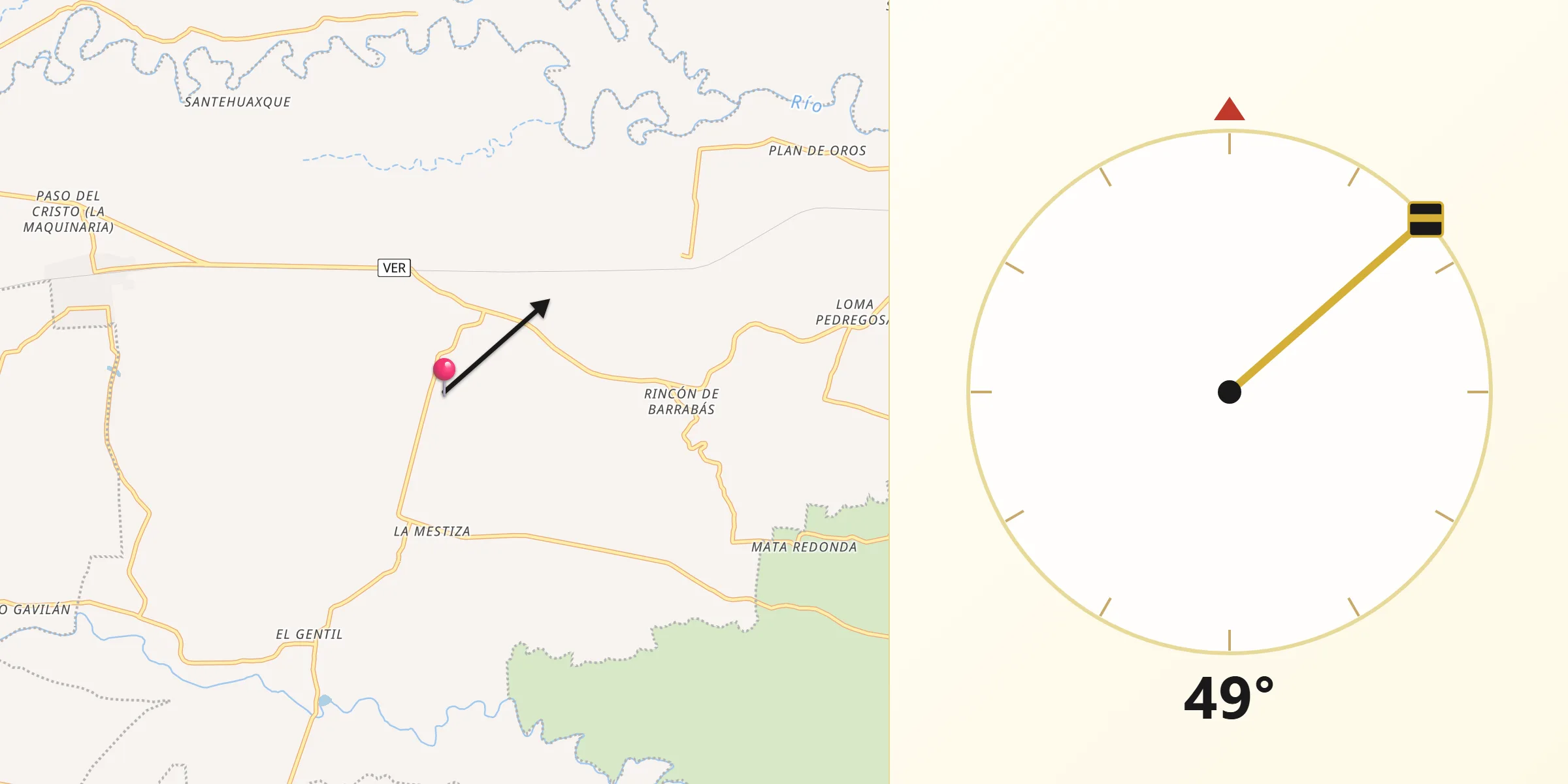Dirección de la Qibla desde Camarón de Tejeda