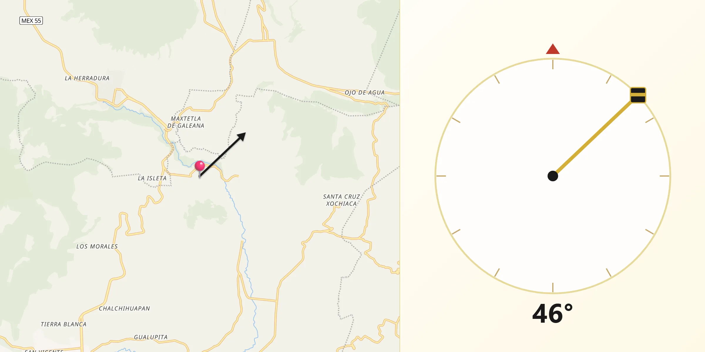 Dirección de la Qibla desde San Gabriel Zepayautla