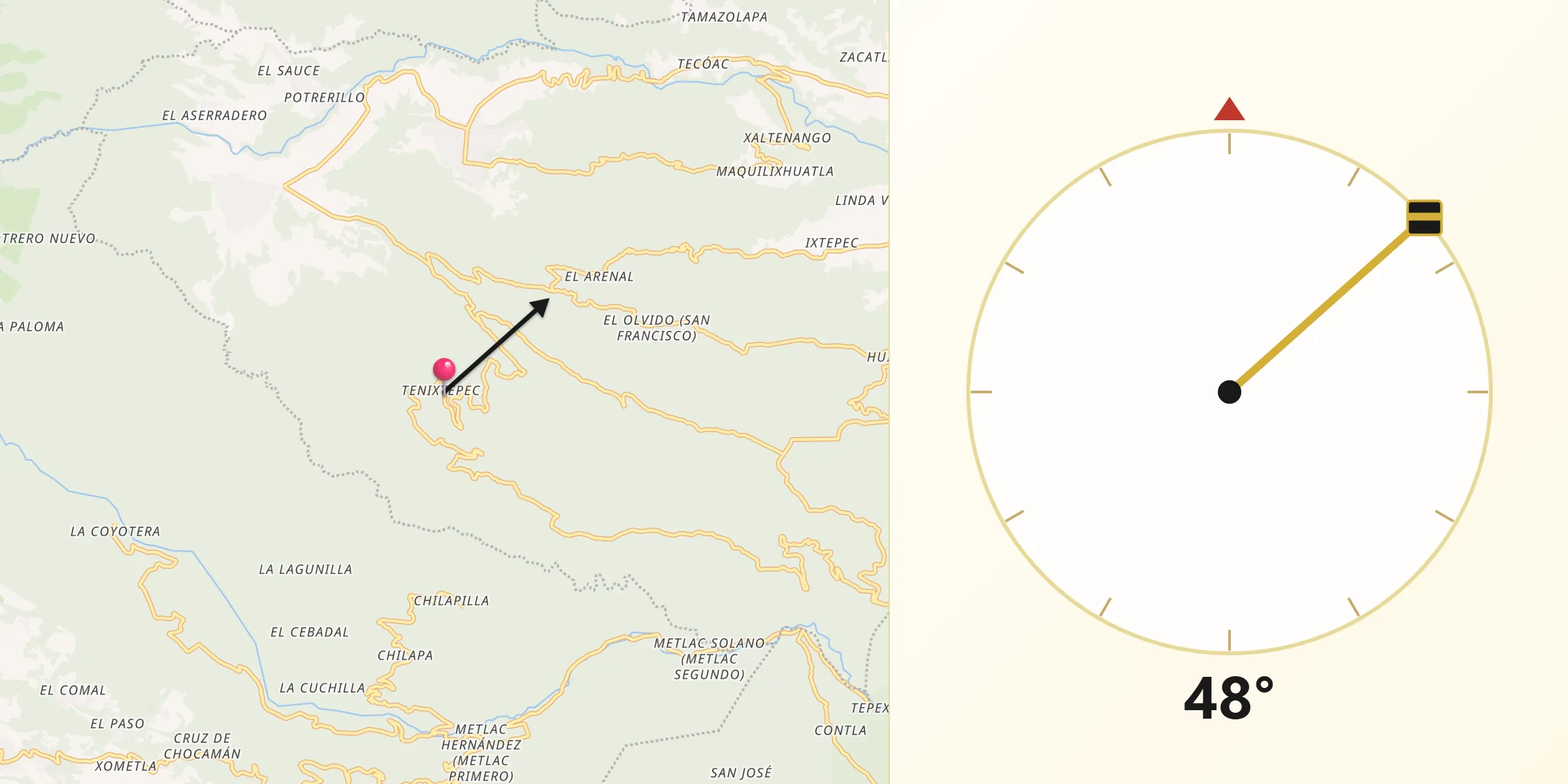 Dirección de la Qibla desde Tenixtepec