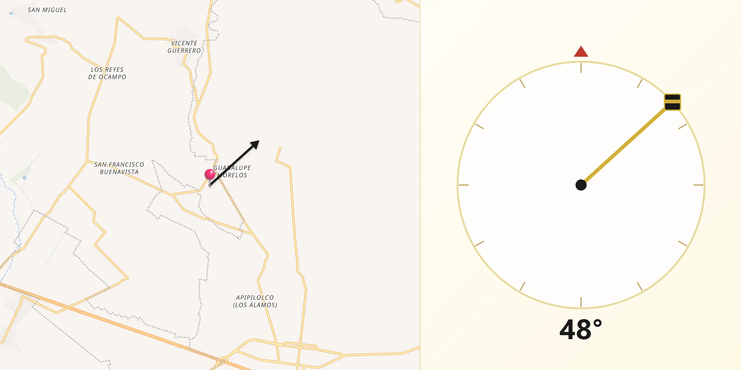 Dirección de la Qibla desde San Cristóbal Hidalgo